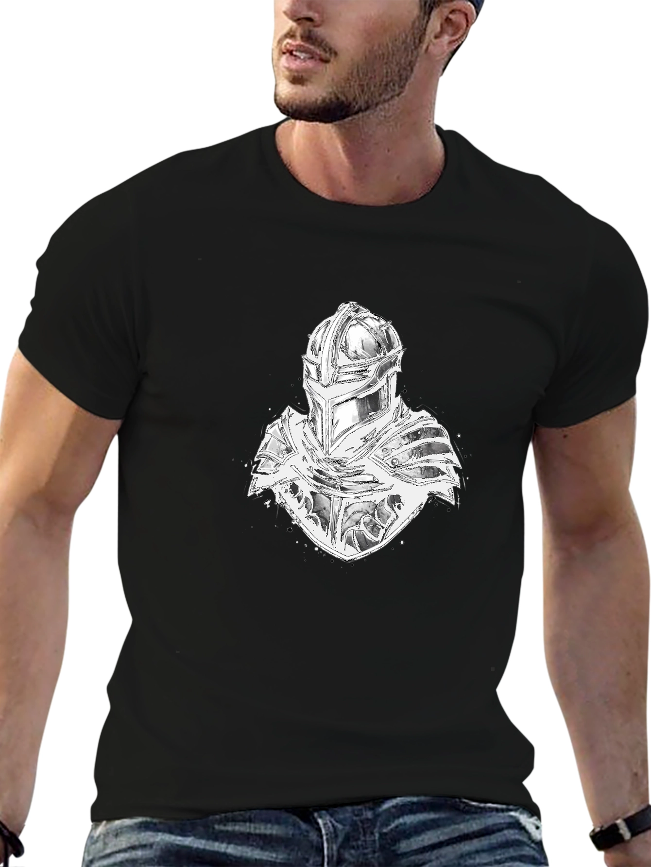 Black Knight Armor Graphic Print Black T-Shirt view 6