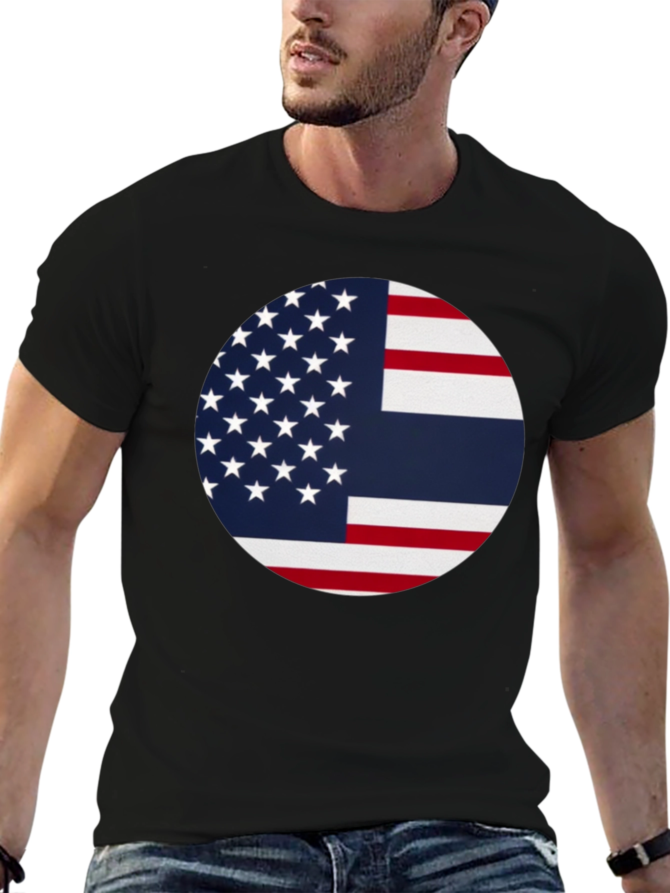Black USA & Thailand Flag Graphic Tee - Stylish Fusion T-Shirt view 6