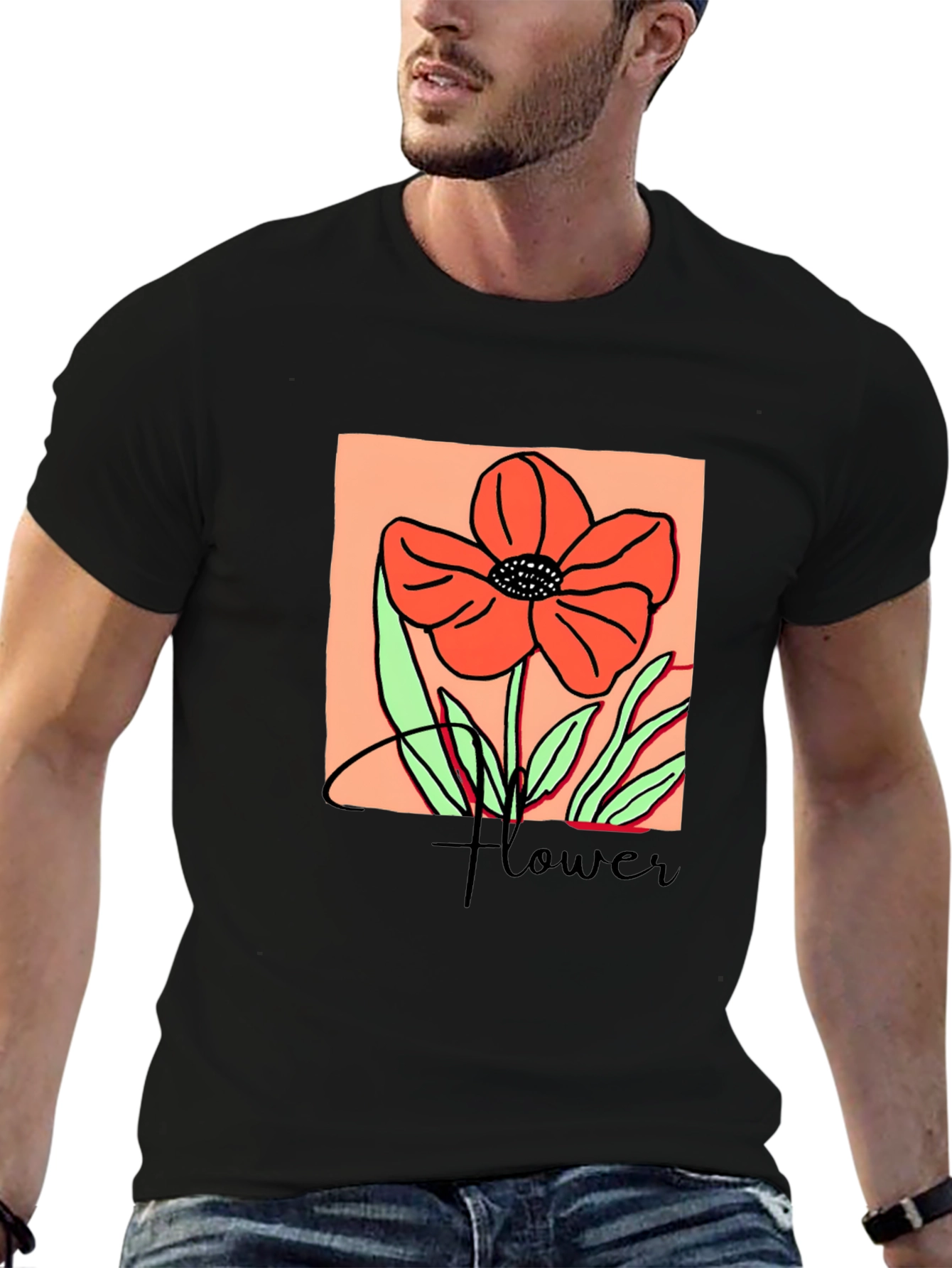 Black Floral Graphic T-Shirt - Artistic Flower Design view 6