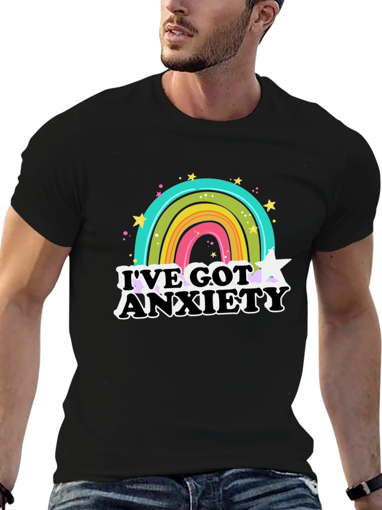 Black Anxiety Rainbow Graphic Tee view 6
