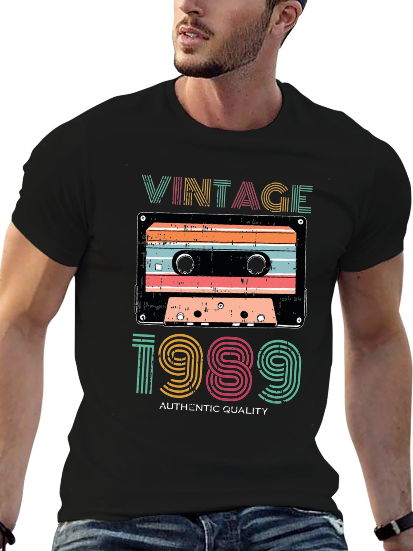 Black Vintage 1989 Cassette Tape Graphic T-Shirt view 6
