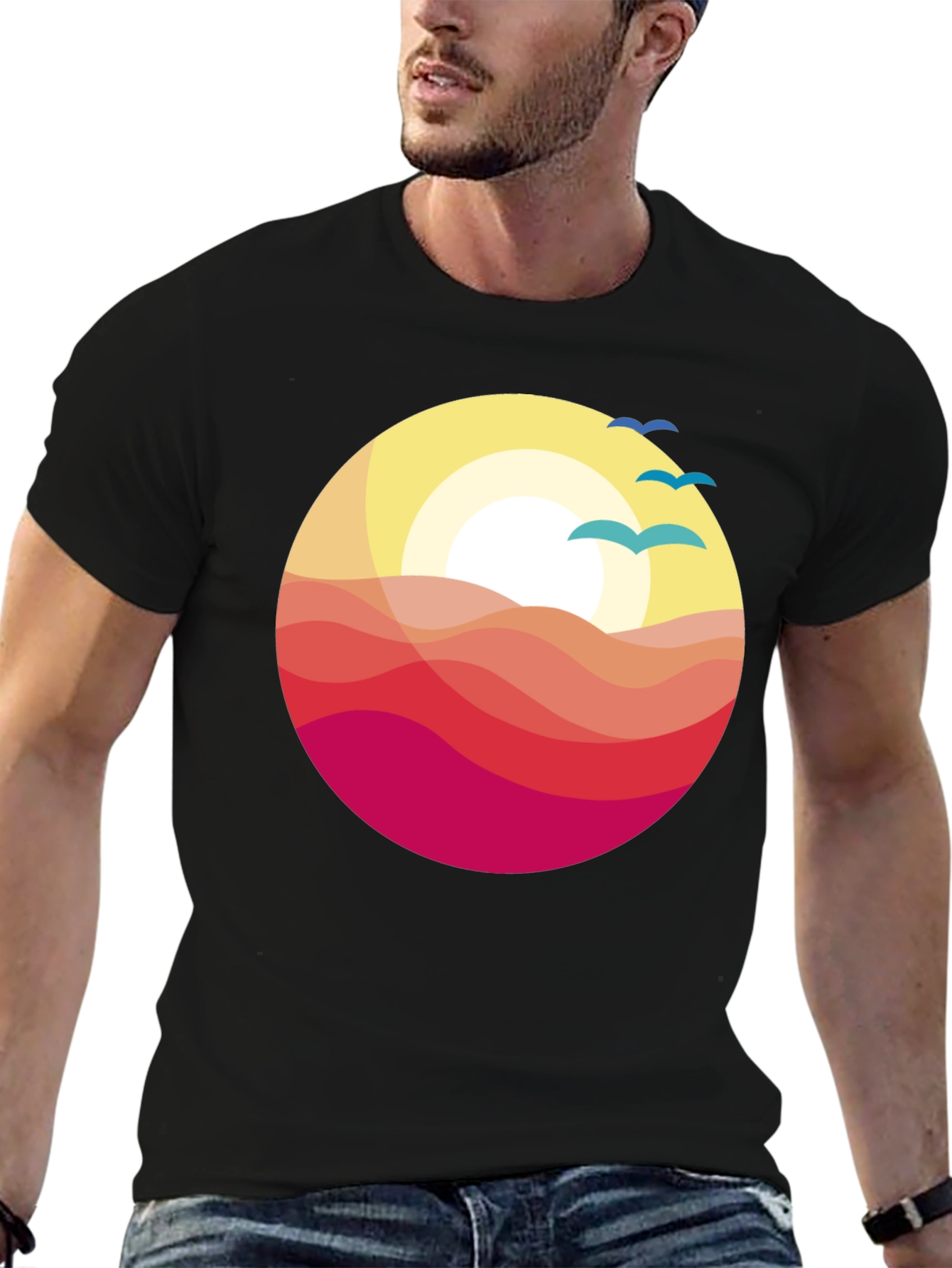 Black Sunset Waves Graphic Tee - Stylish Comfort view 6