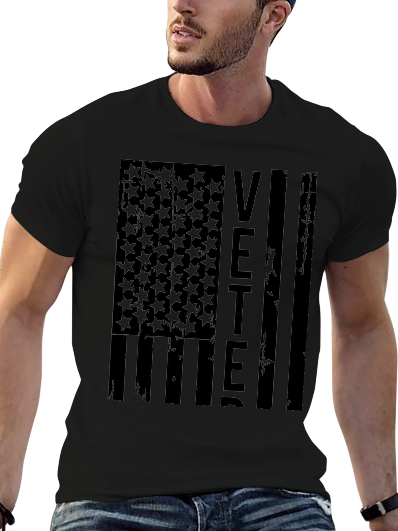 Black VETERAN American Flag Graphic T-Shirt view 6