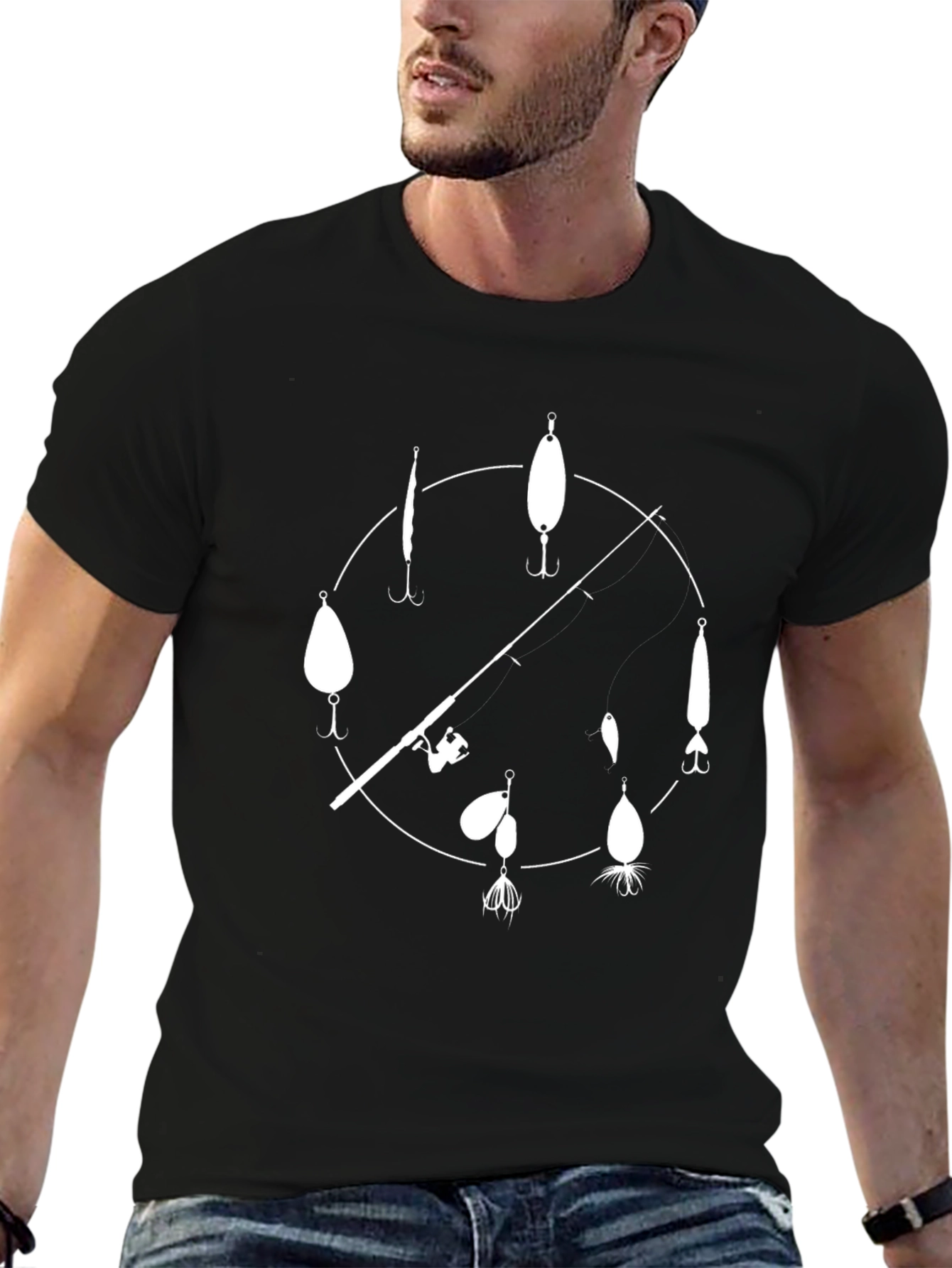 Black Fishing Lure Clock Graphic Tee view 6
