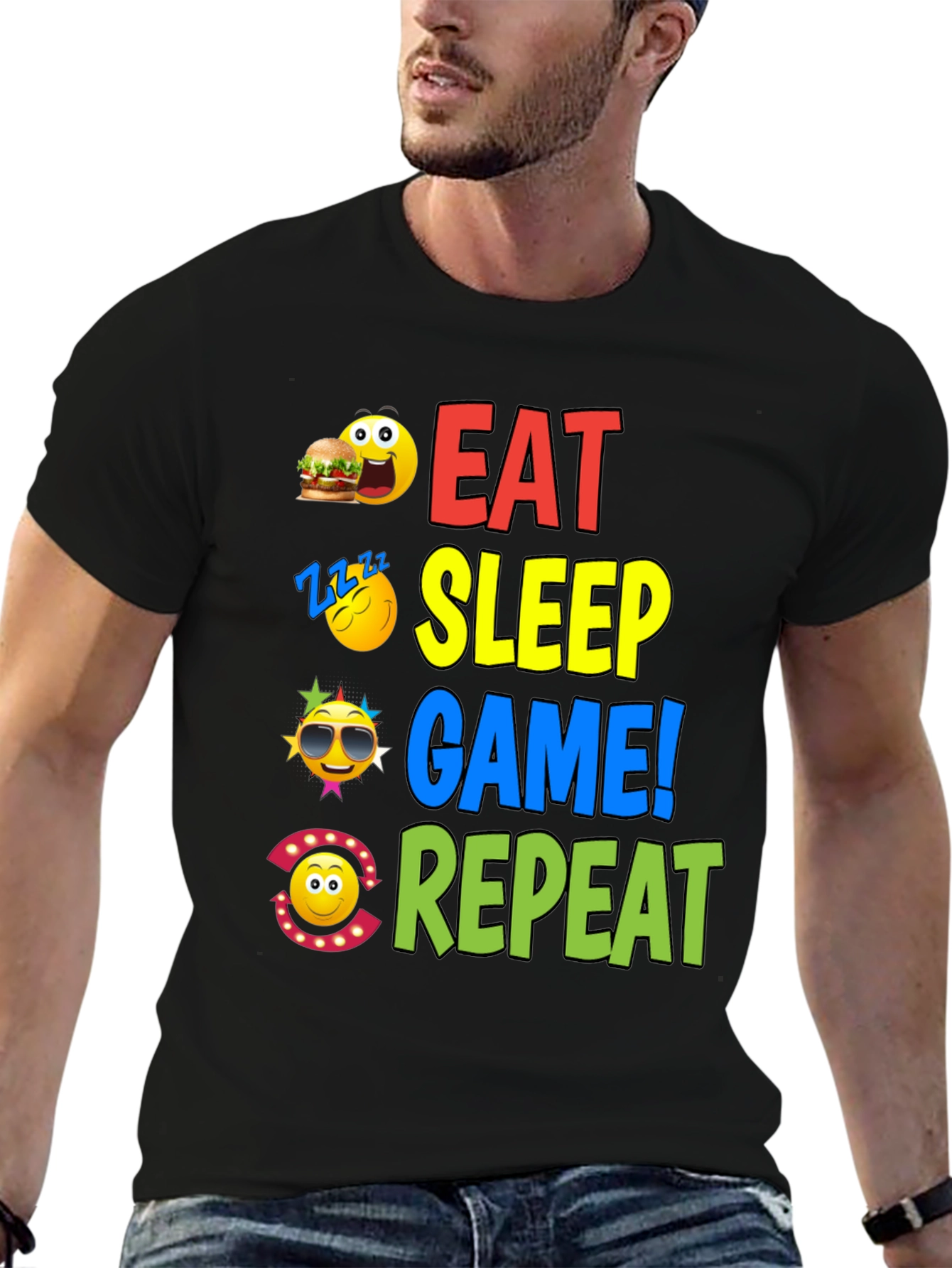 Black Eat Sleep Game Repeat Graphic T-Shirt view 6