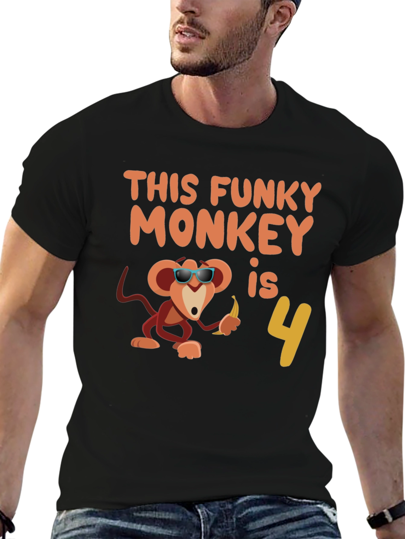 Black Funky Monkey Birthday T-Shirt: 4th Birthday Apparel view 6