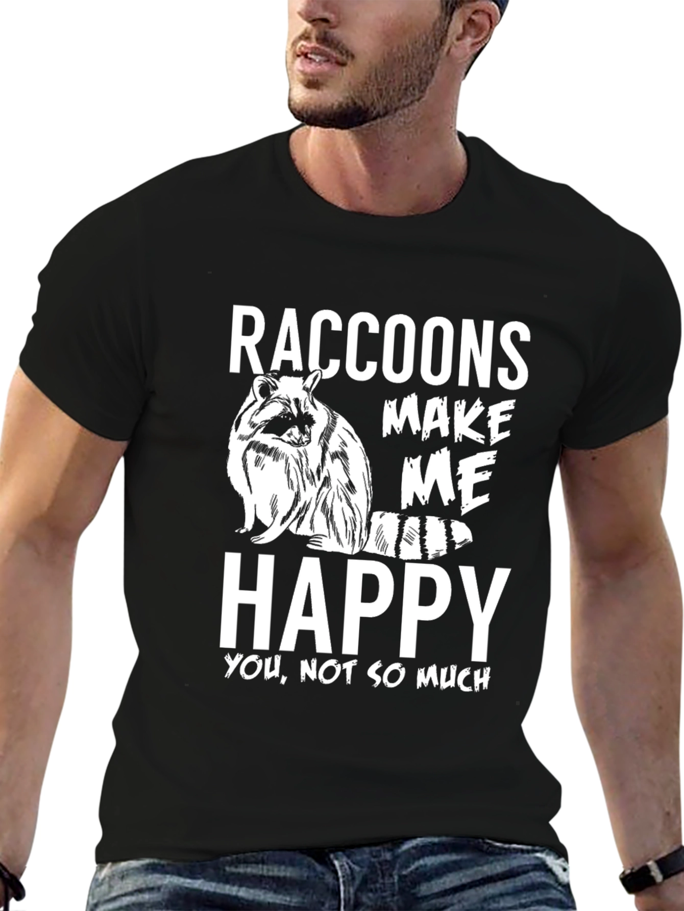 Black Raccoons Make Me Happy T-Shirt - Funny Graphic Tee view 6