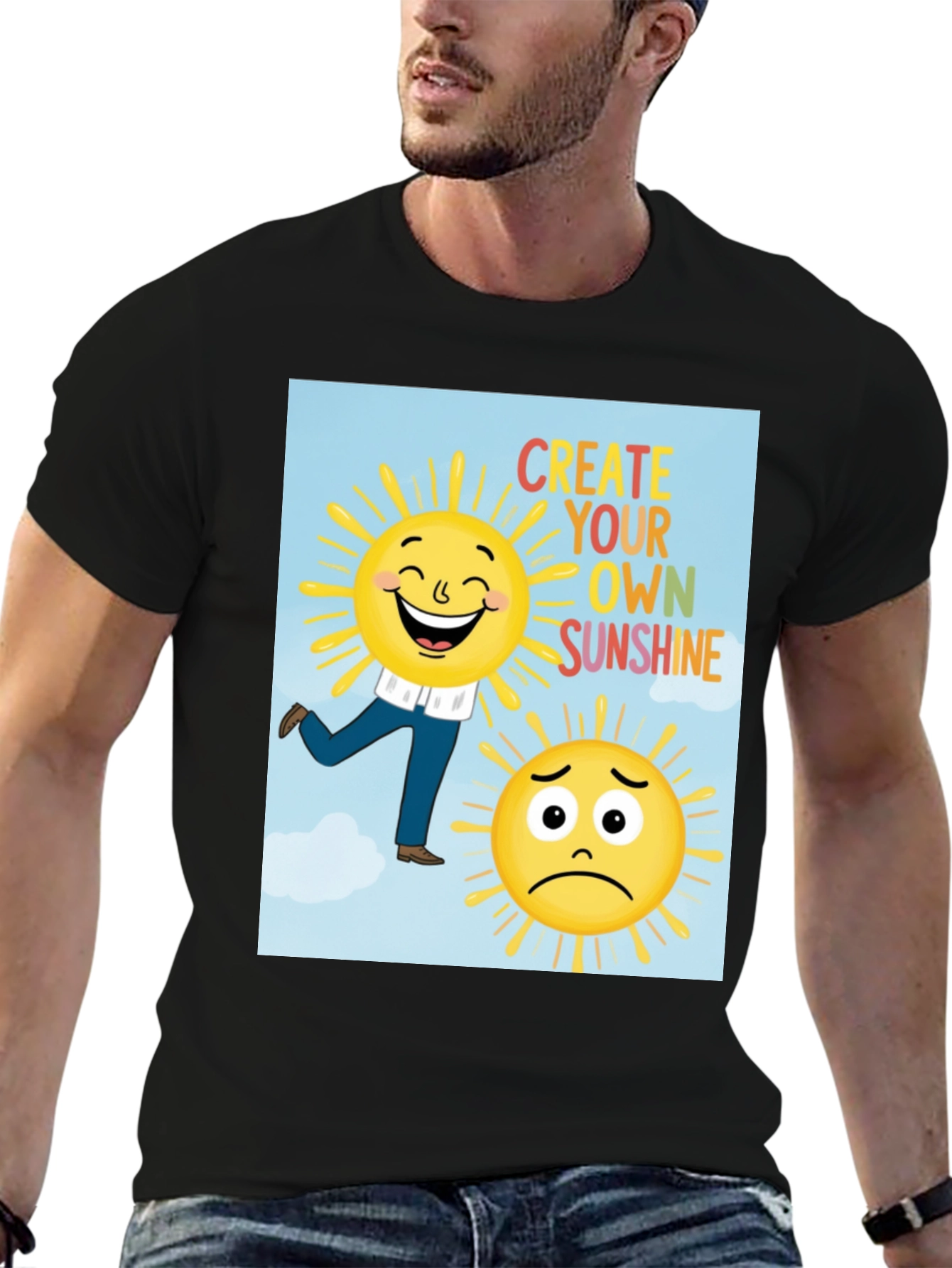 Black Cheerful Graphic T-Shirt: Create Your Own Sunshine Tee view 6
