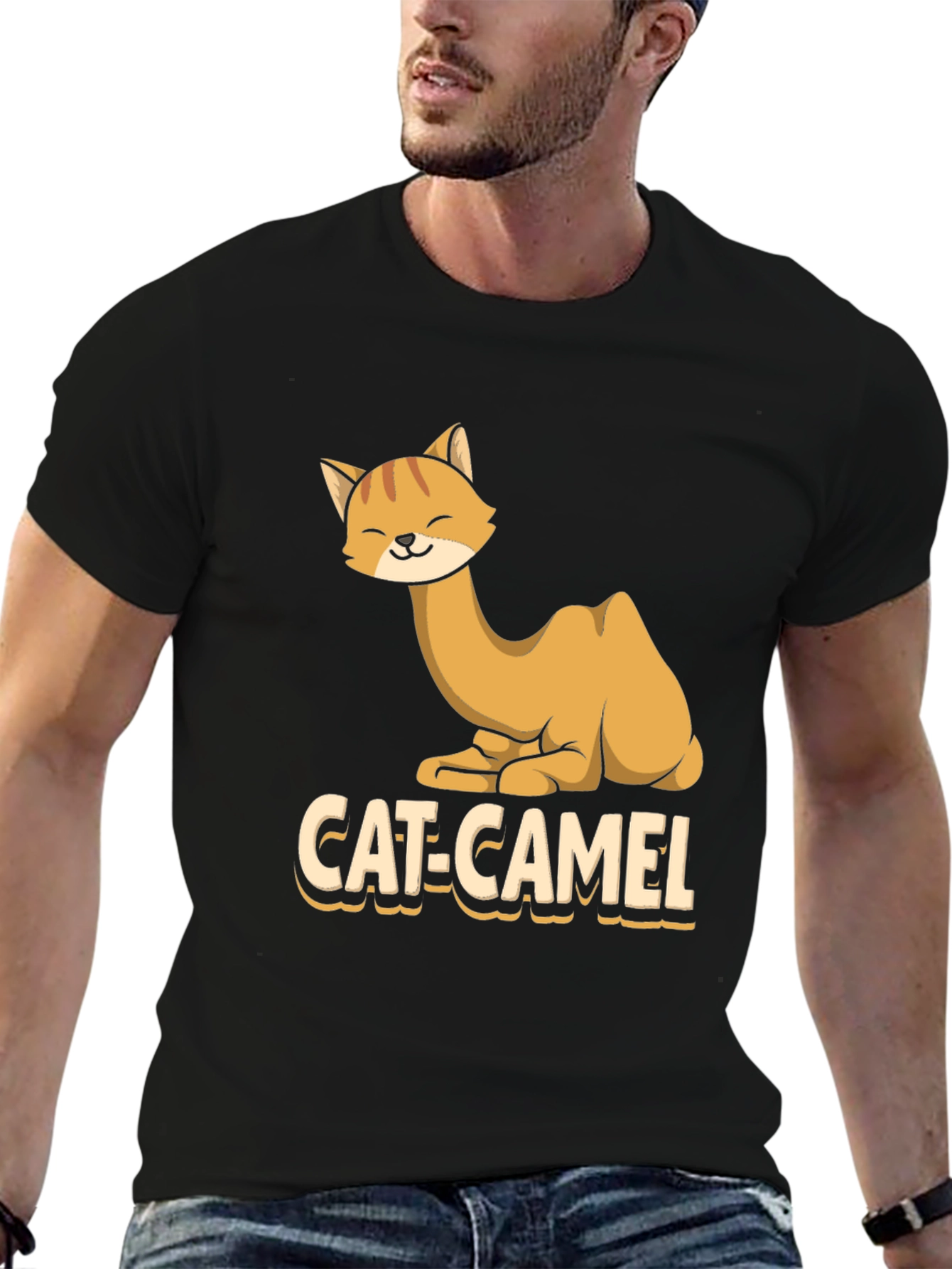Black Cat-Camel Graphic T-Shirt - Humorous Animal Tee view 6