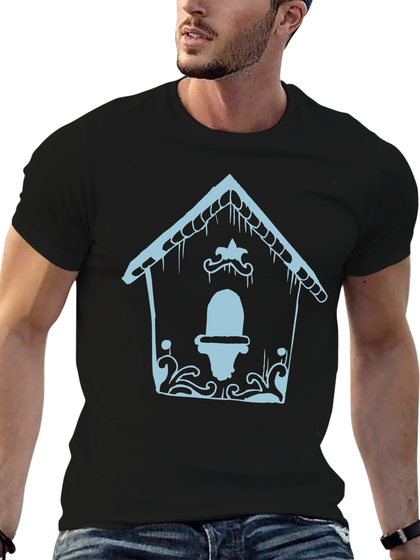 Black Quirky Gingerbread House T-Shirt view 6