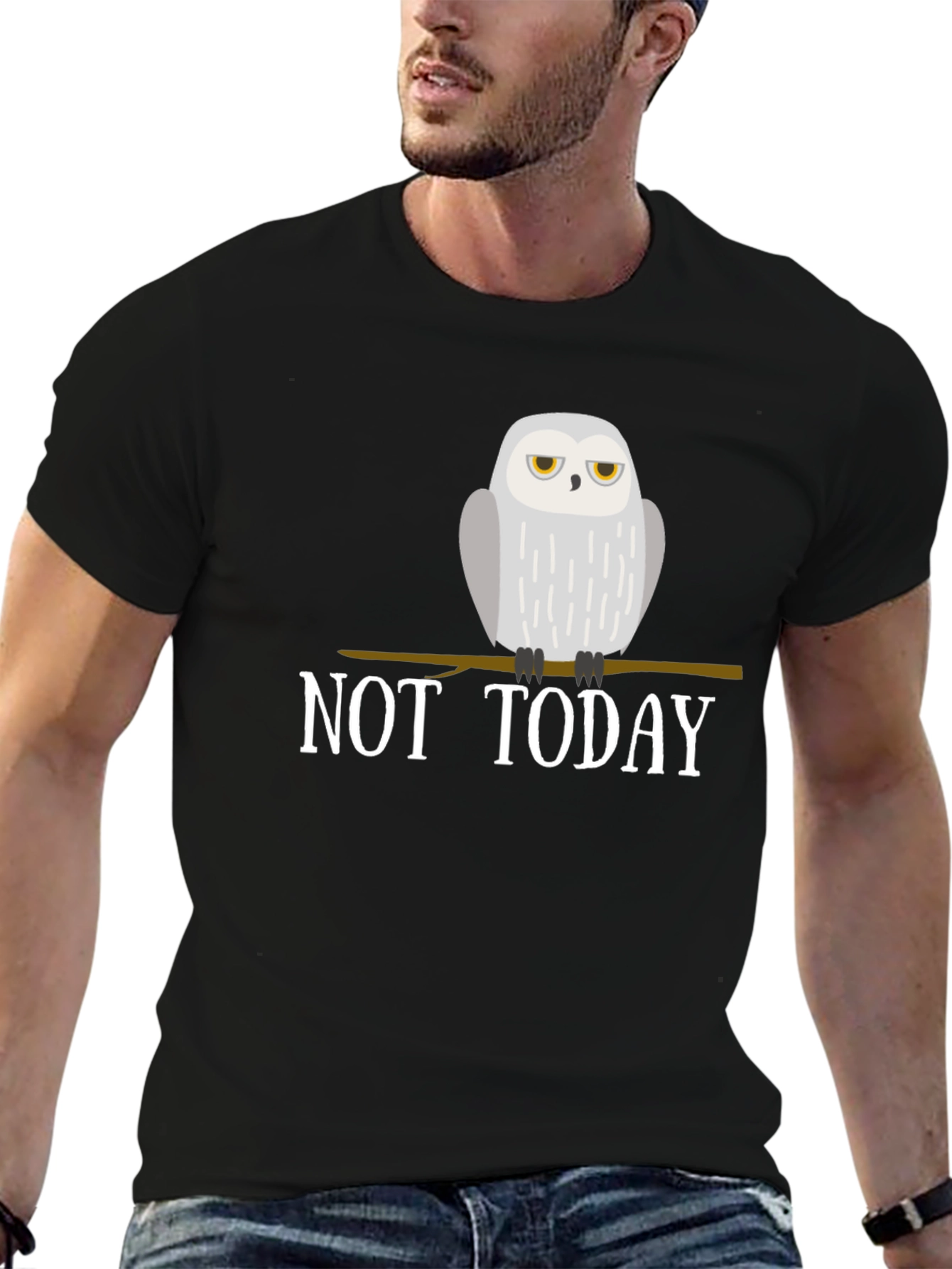 Black Not Today Owl Graphic Tee - Black Cotton T-Shirt view 6