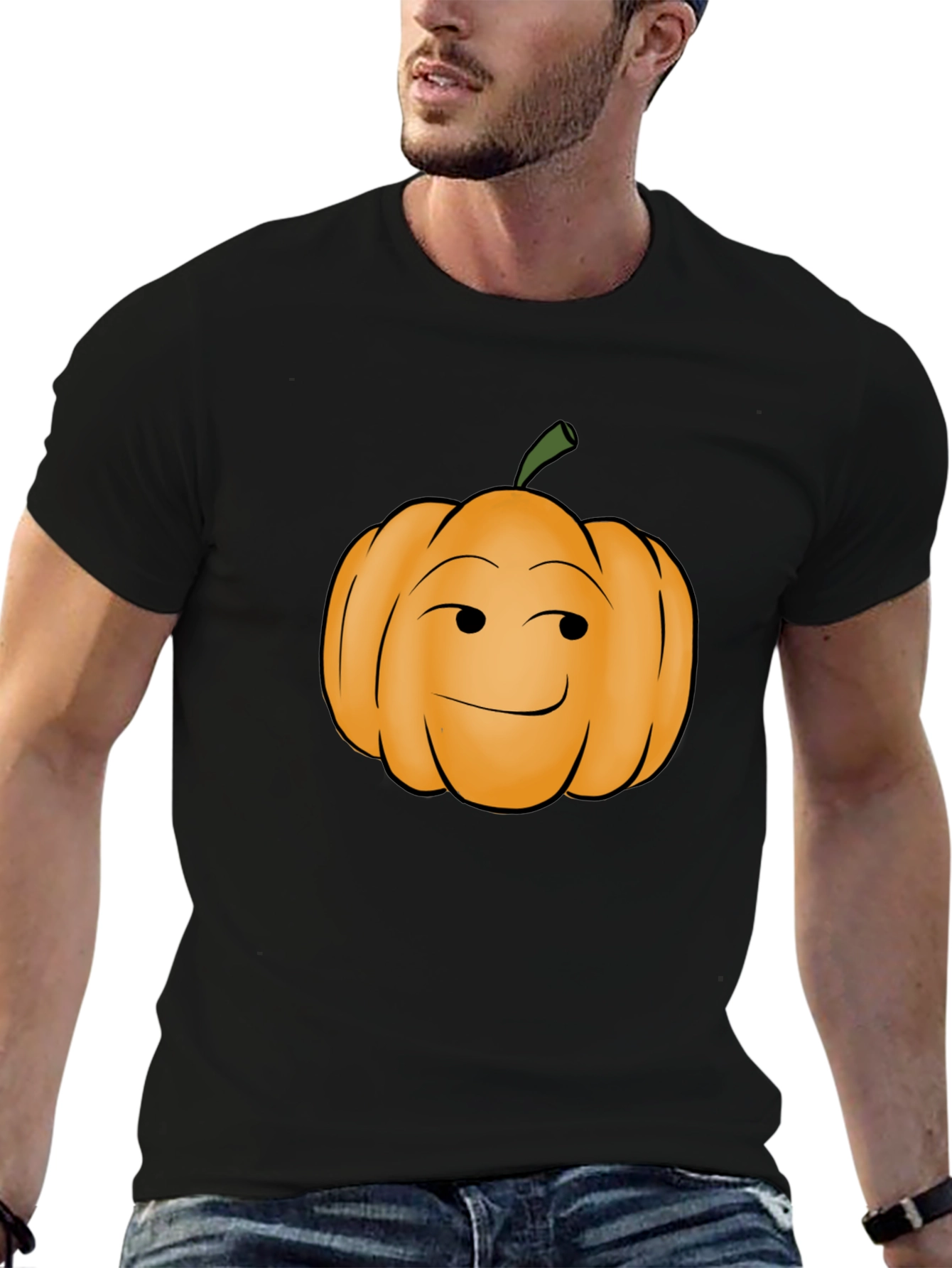 Black Smirking Pumpkin Graphic Tee - Black Cotton T-Shirt view 6