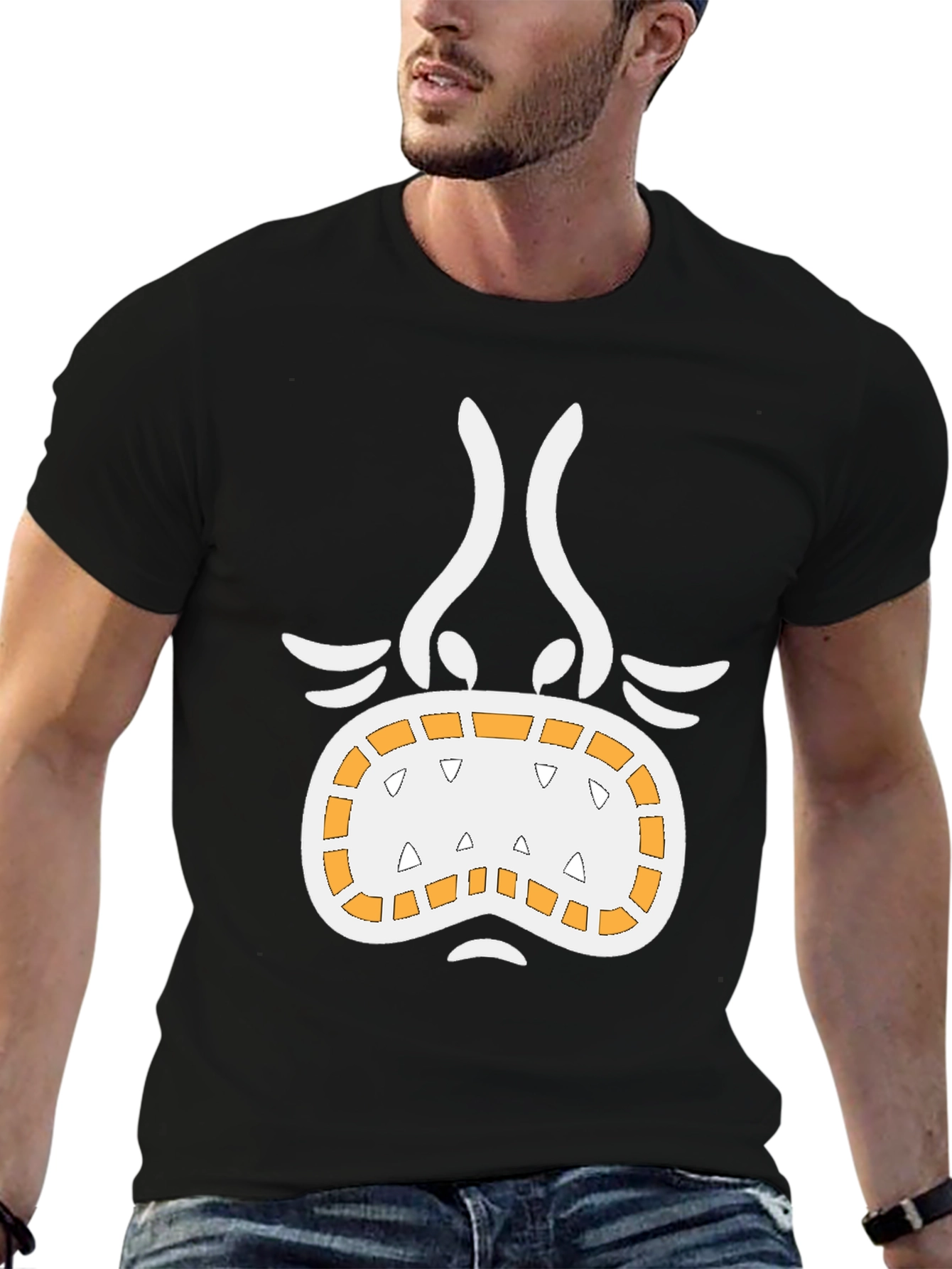 Black Funny Monster Face Graphic Tee - Black view 6