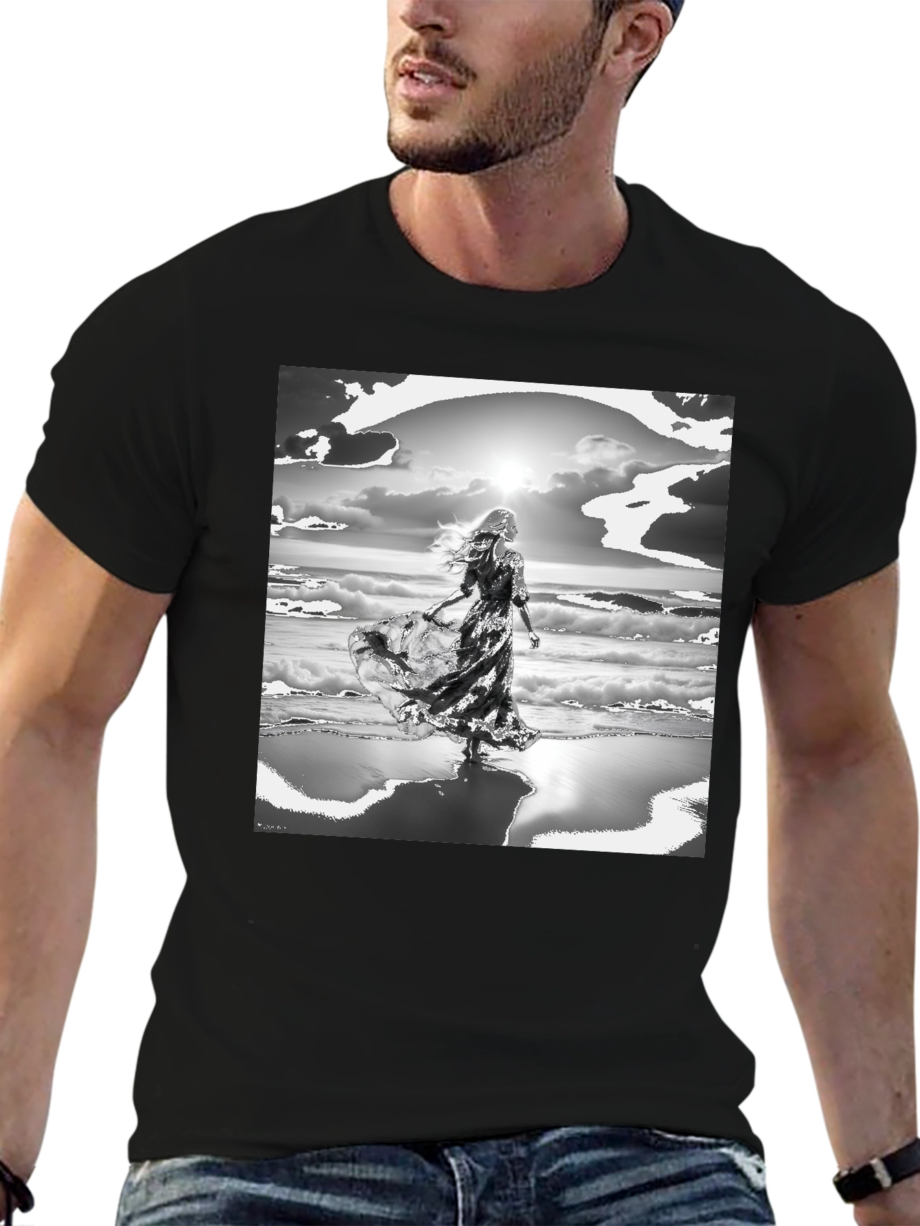 Black Woman on Beach Graphic Tee - Black view 6