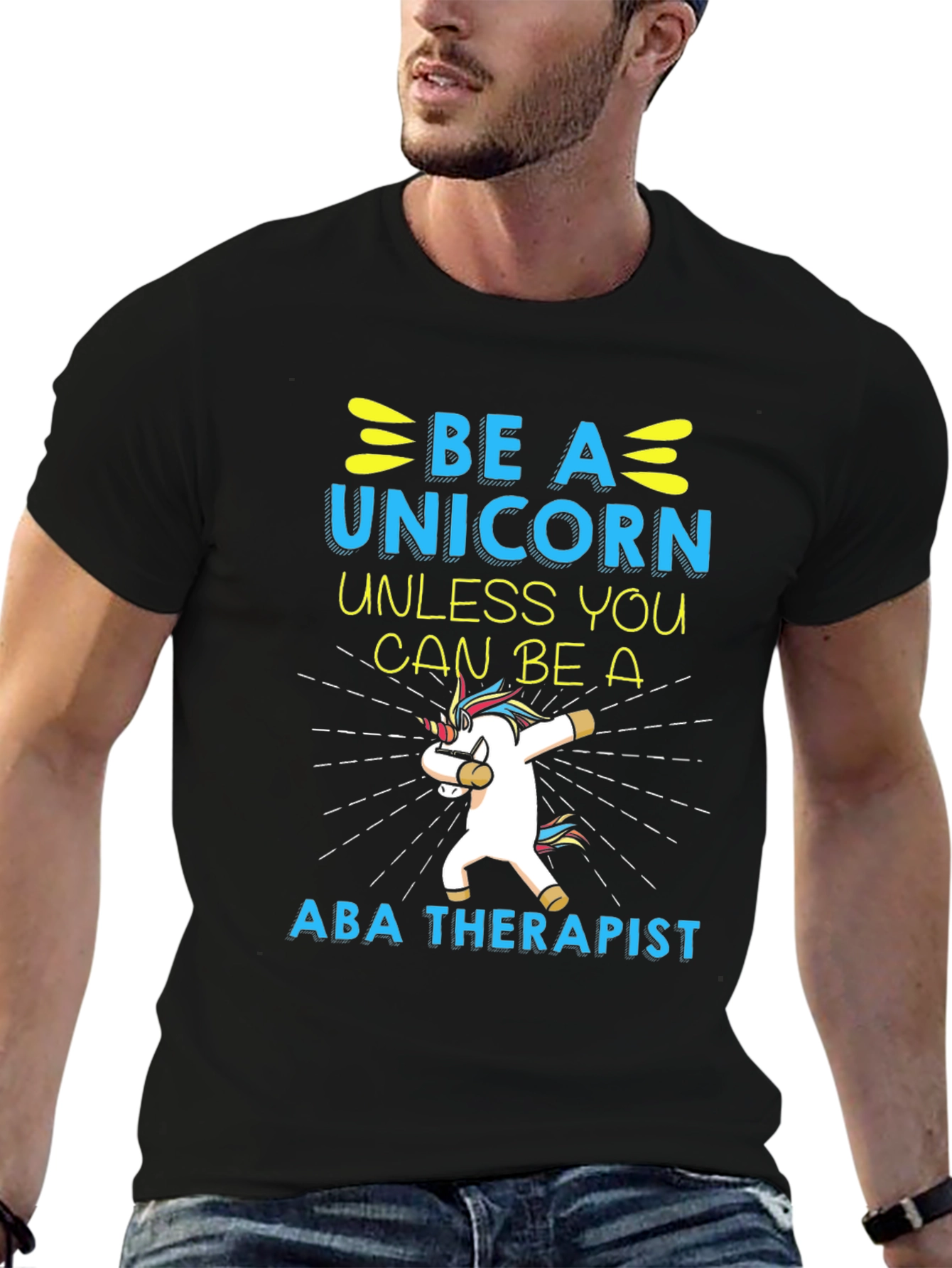 Black Be a Unicorn ABA Therapist Black T-Shirt view 6