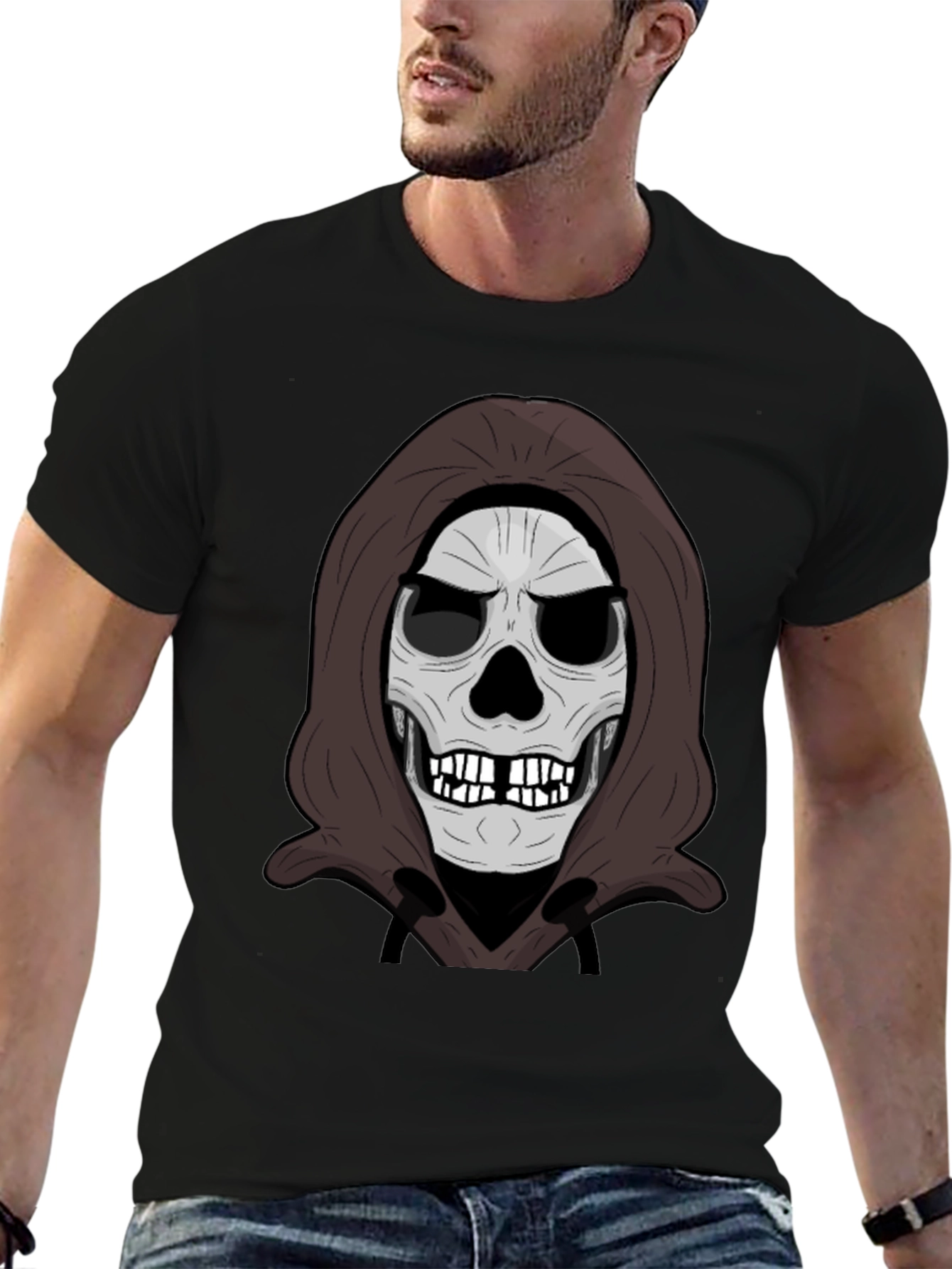 Black Grim Reaper Skull Graphic Black T-Shirt view 6