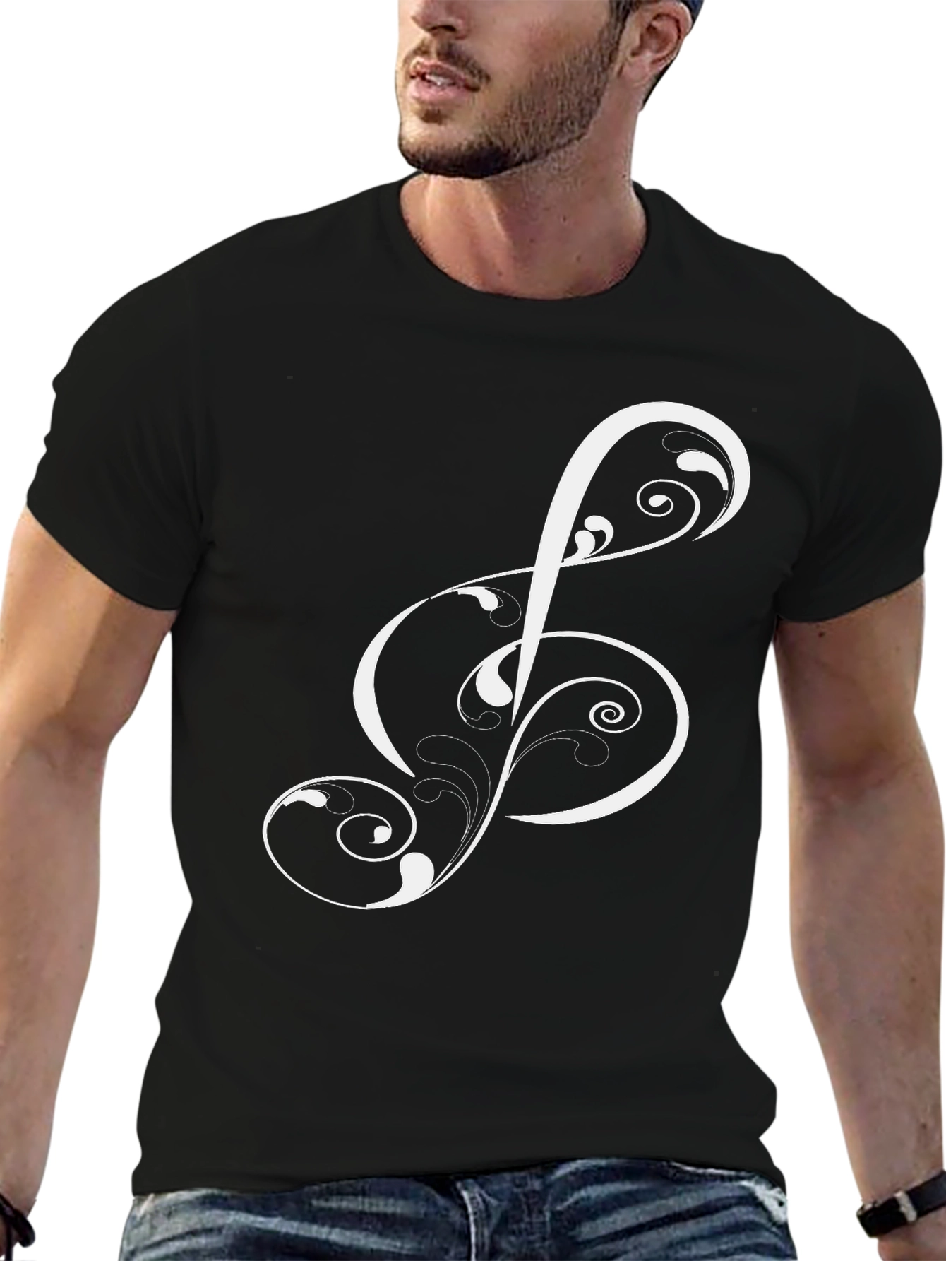 Black Musical Treble Clef Black T-Shirt view 6