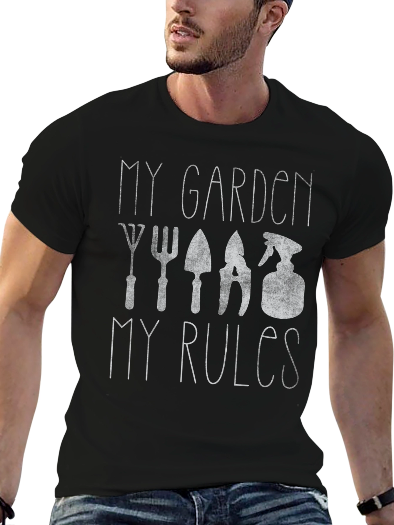 Black My Garden My Rules T-Shirt - Gardening Apparel view 6