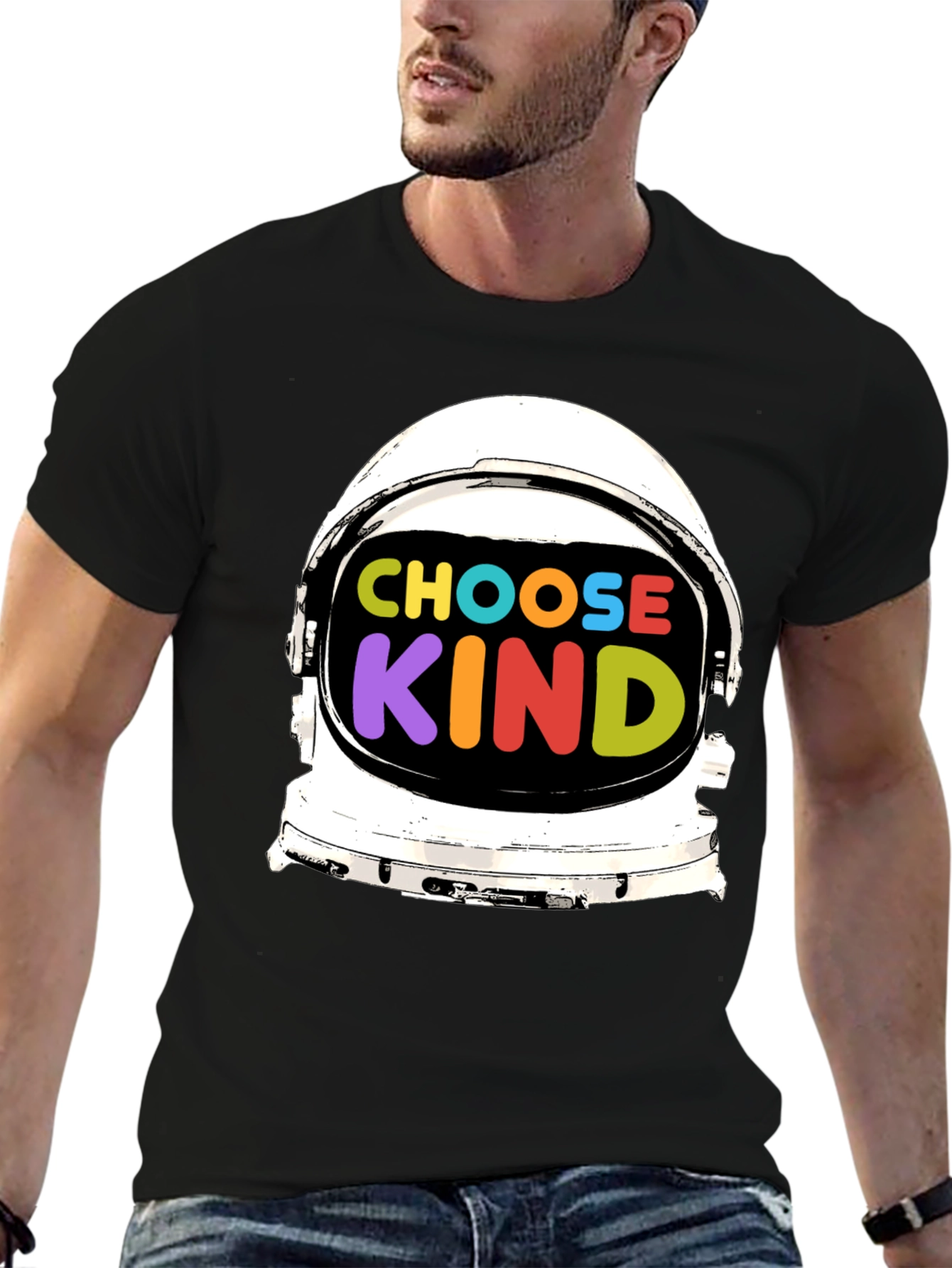 Black Choose Kind T-Shirt, Astronaut Helmet Graphic view 6