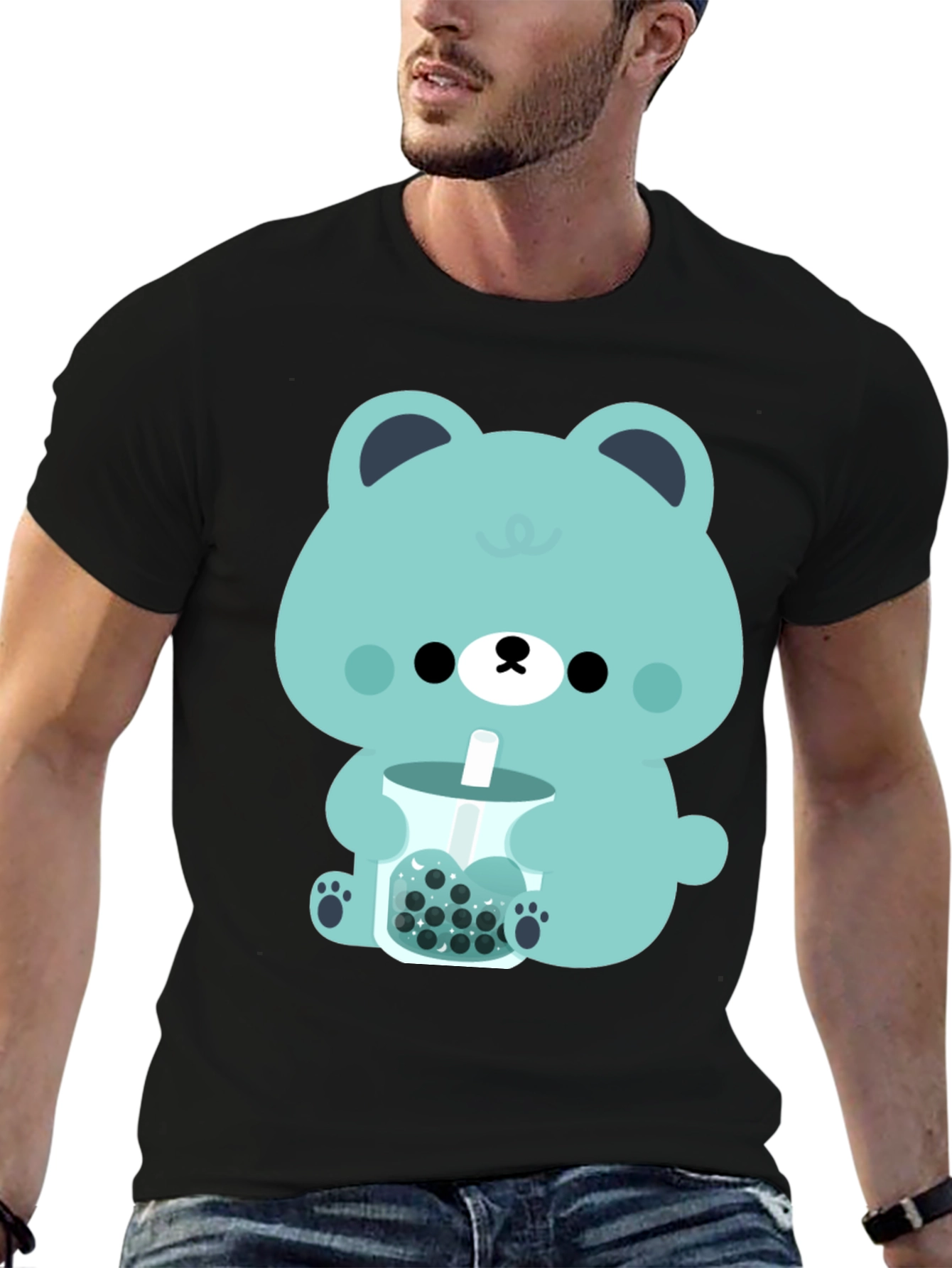 Black Cute Bear Bubble Tea Graphic Tee view 6