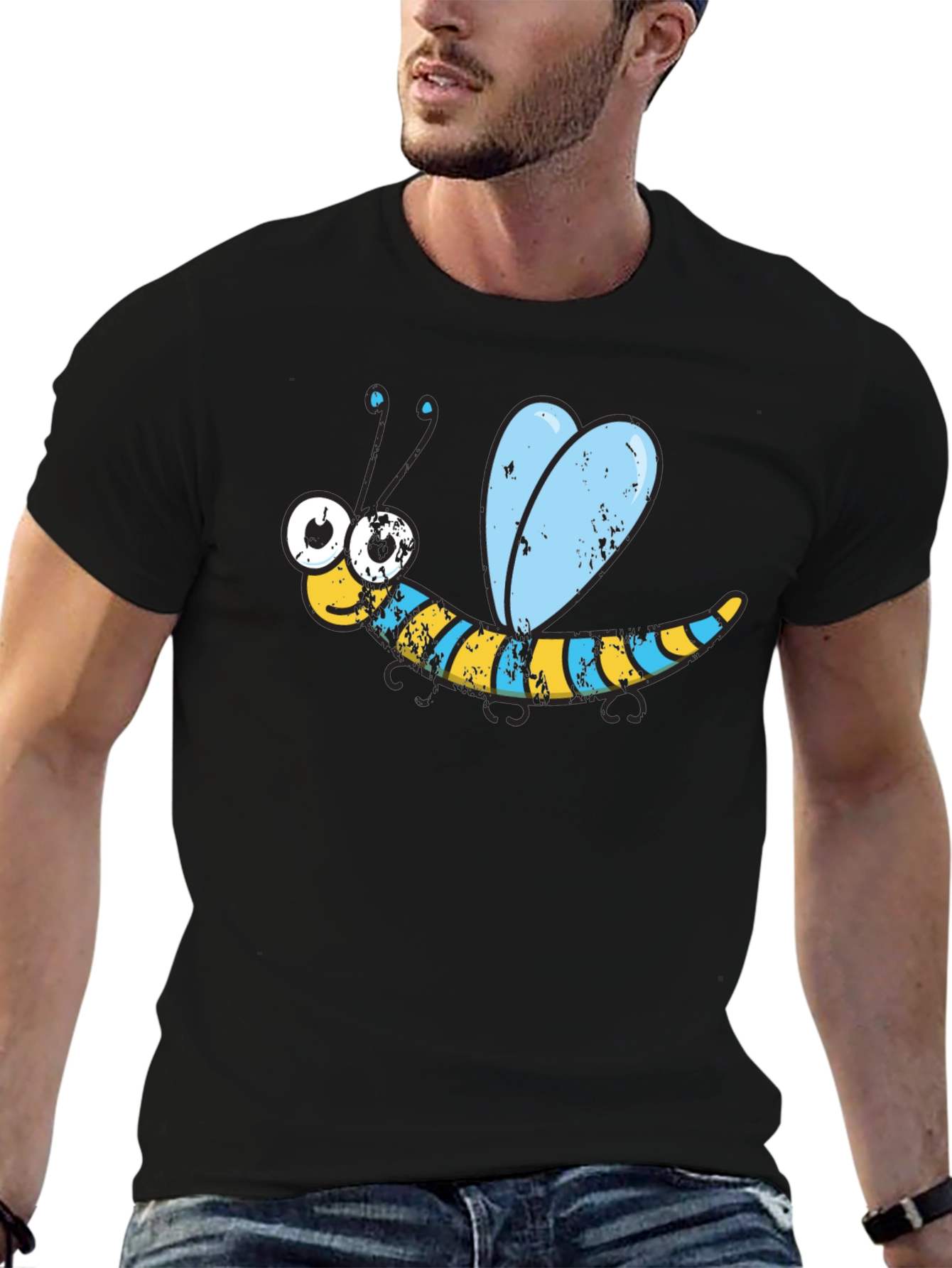 Black Cartoon Bee Graphic Tee - Black view 6