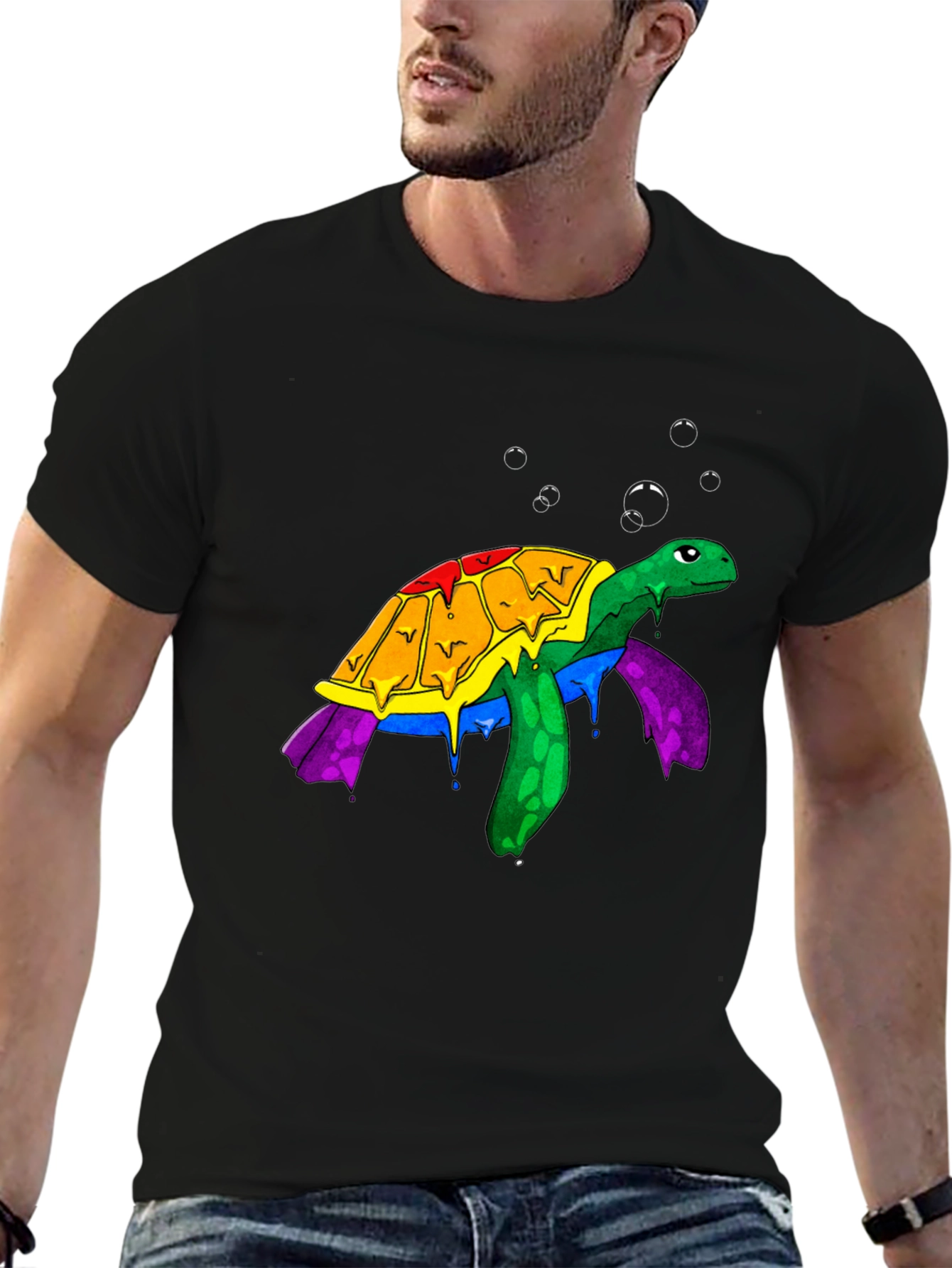 Black Rainbow Turtle Graphic Tee - Unique Animal Design view 6