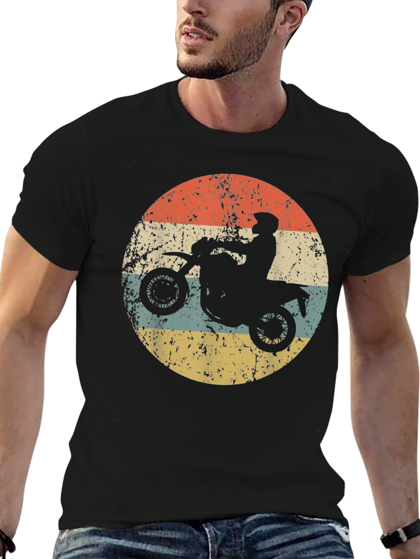 Black Retro Motorcycle Rider Graphic Tee - Black view 6