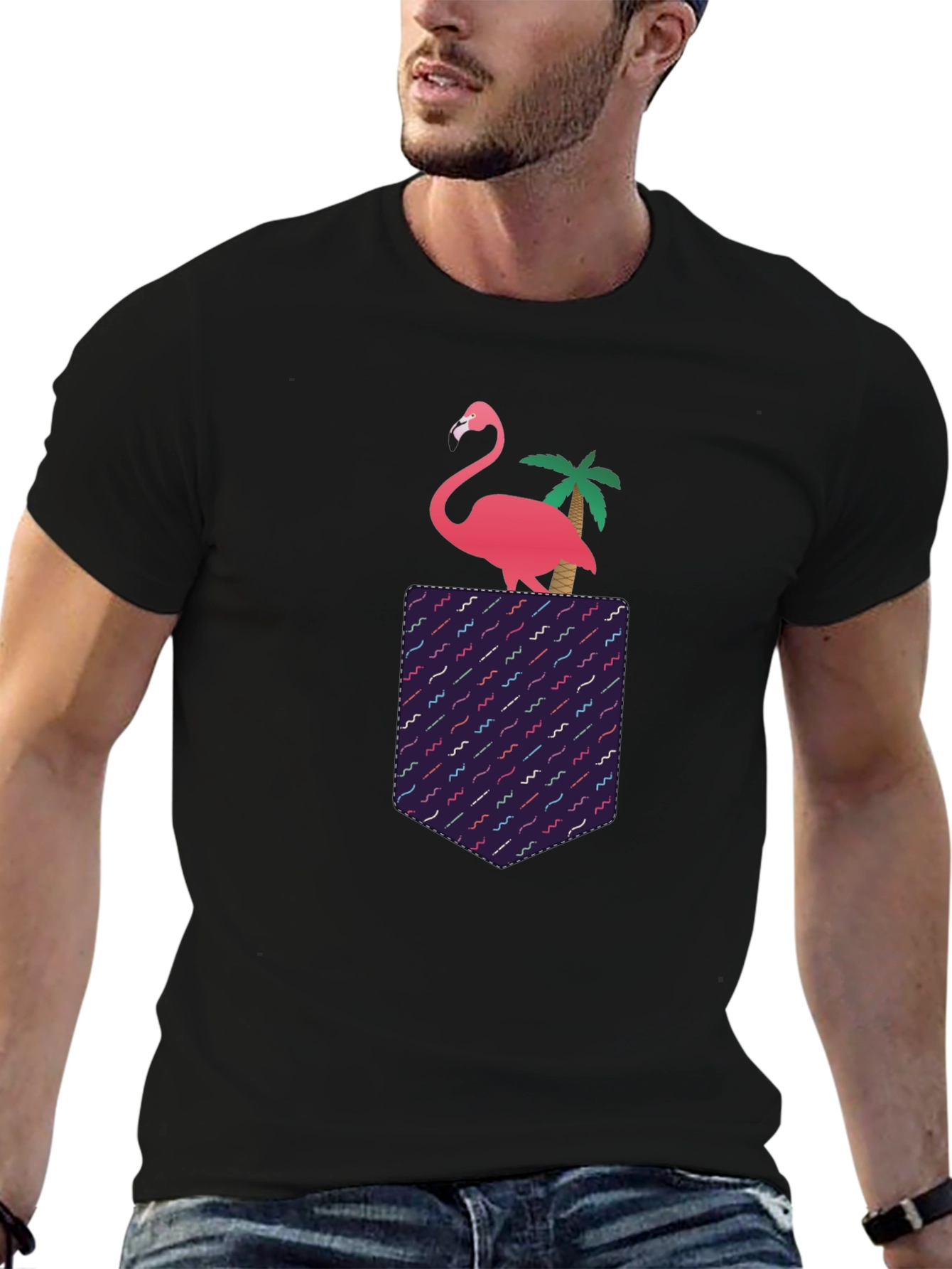 Black Flamingo Pocket T-Shirt view 6