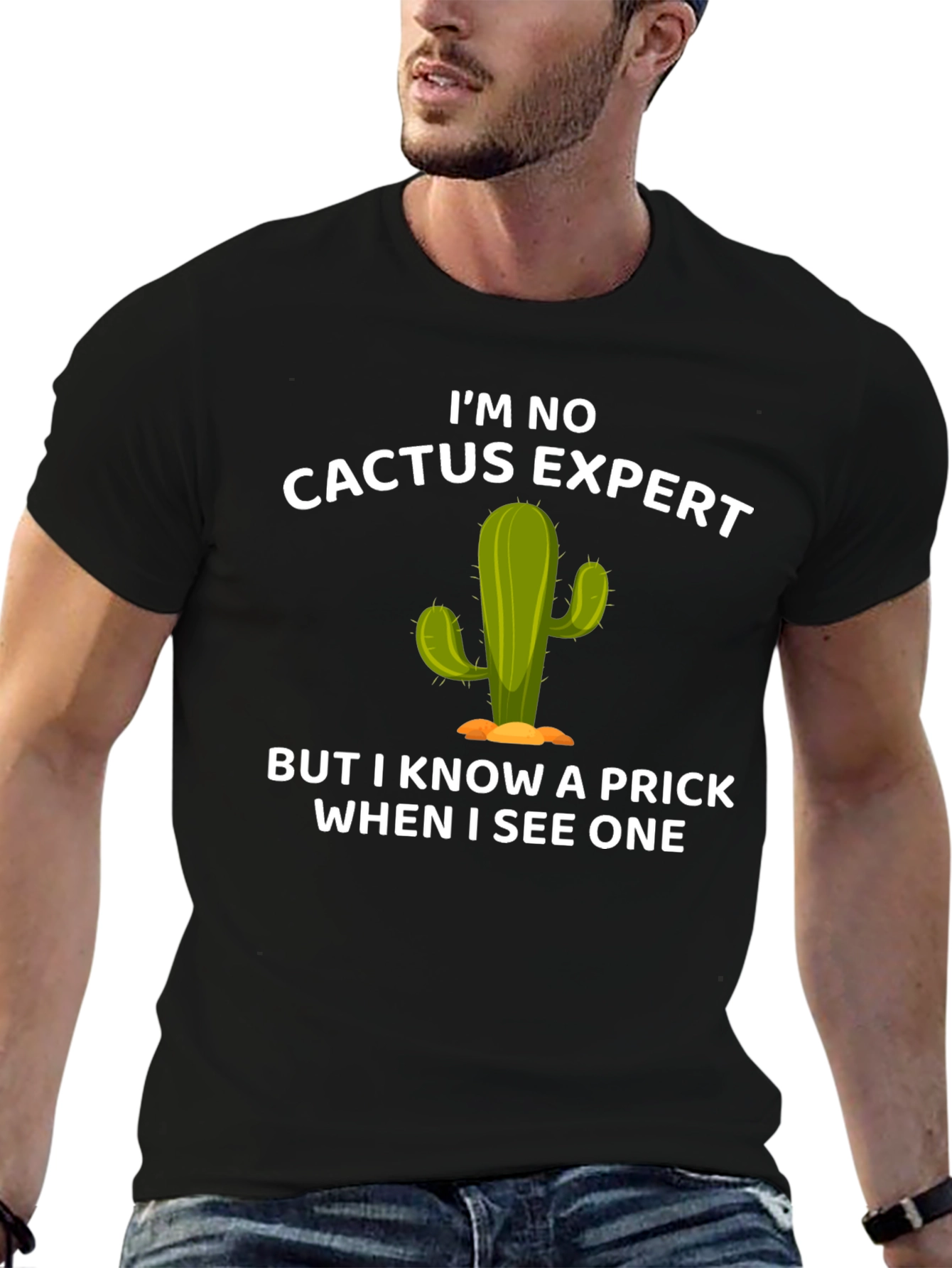 Black Funny Cactus Expert Graphic T-Shirt view 6