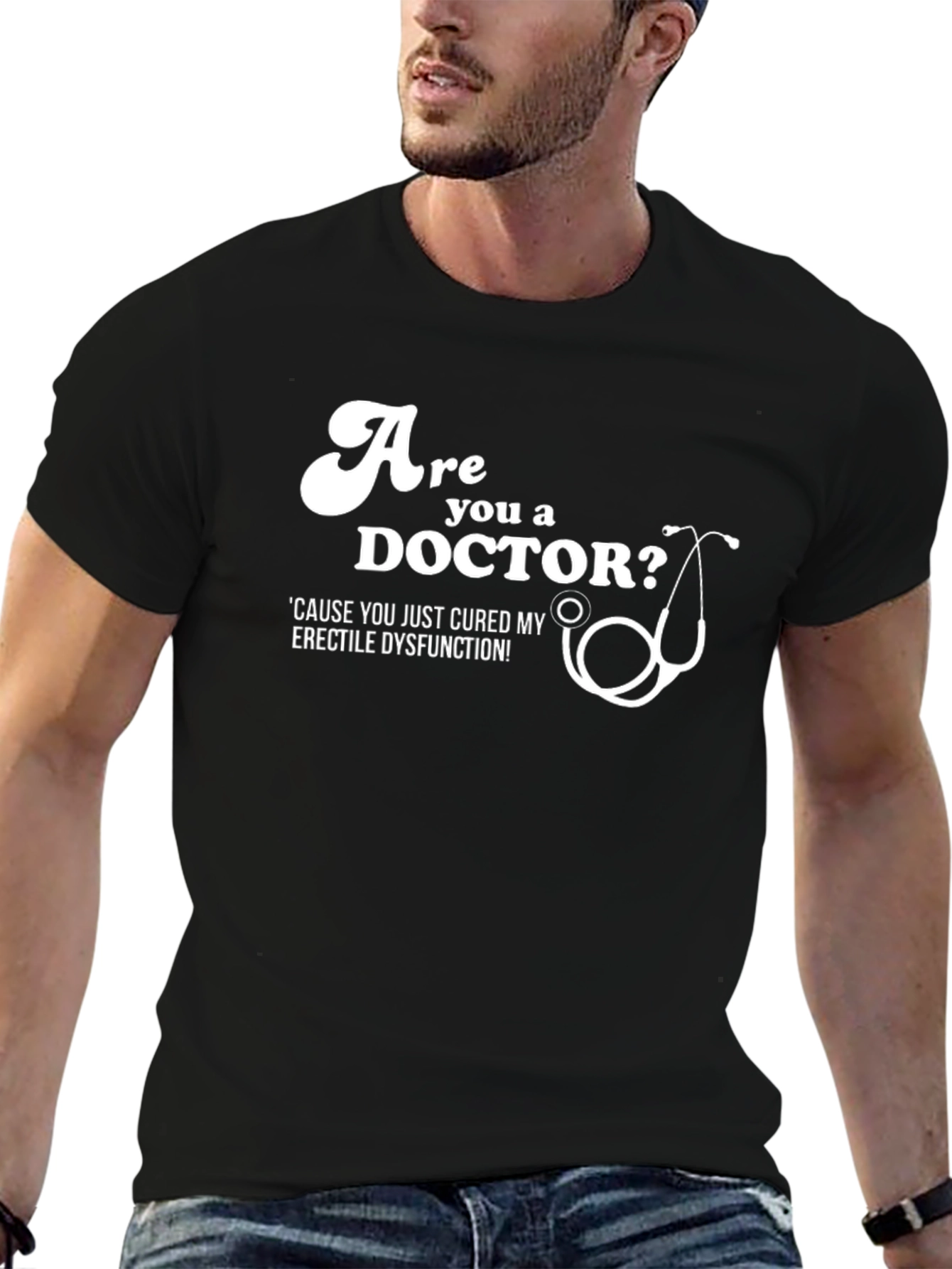 Black Are You a Doctor? Novelty Graphic Tee view 6