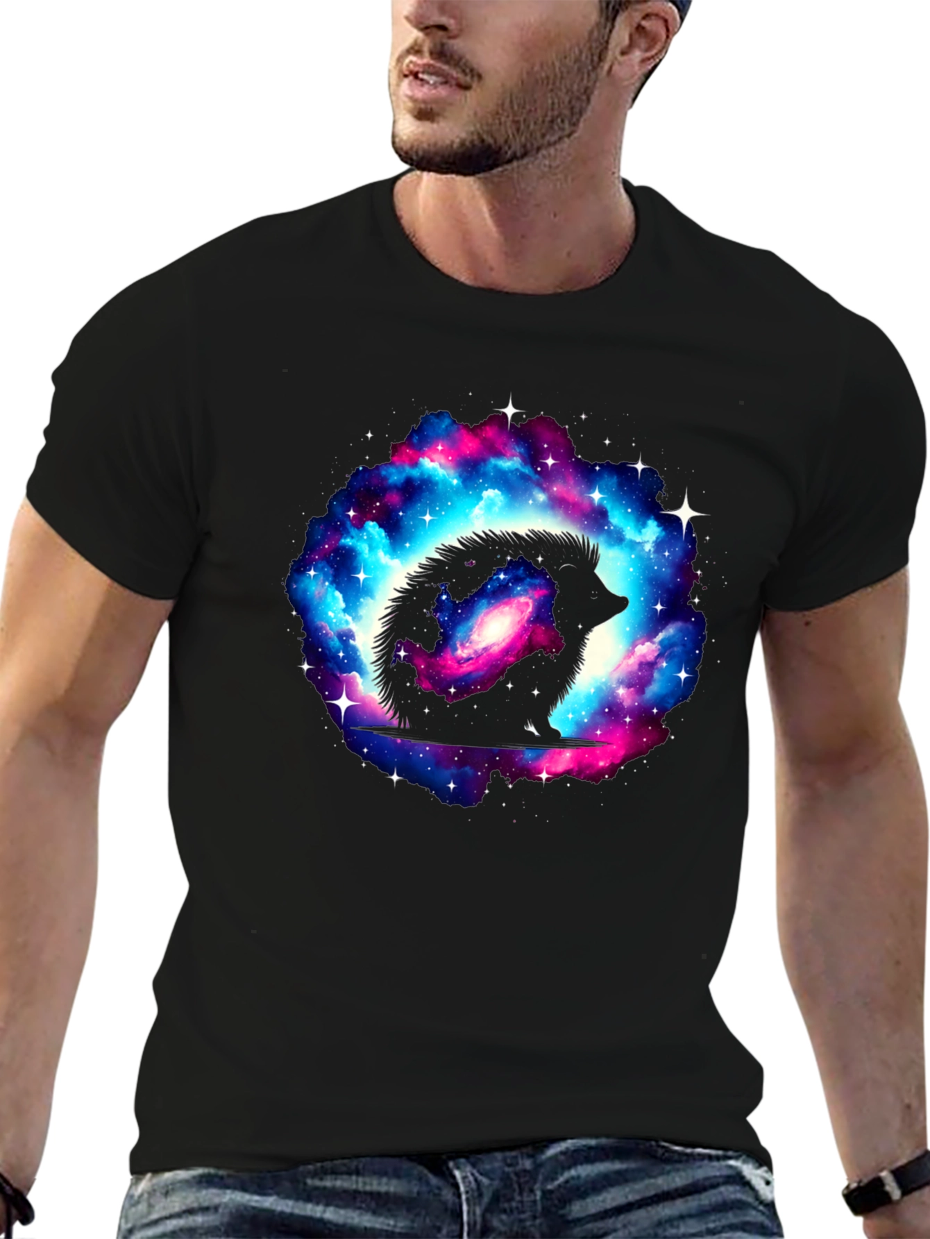 Black Galaxy Hedgehog Black T-Shirt view 6