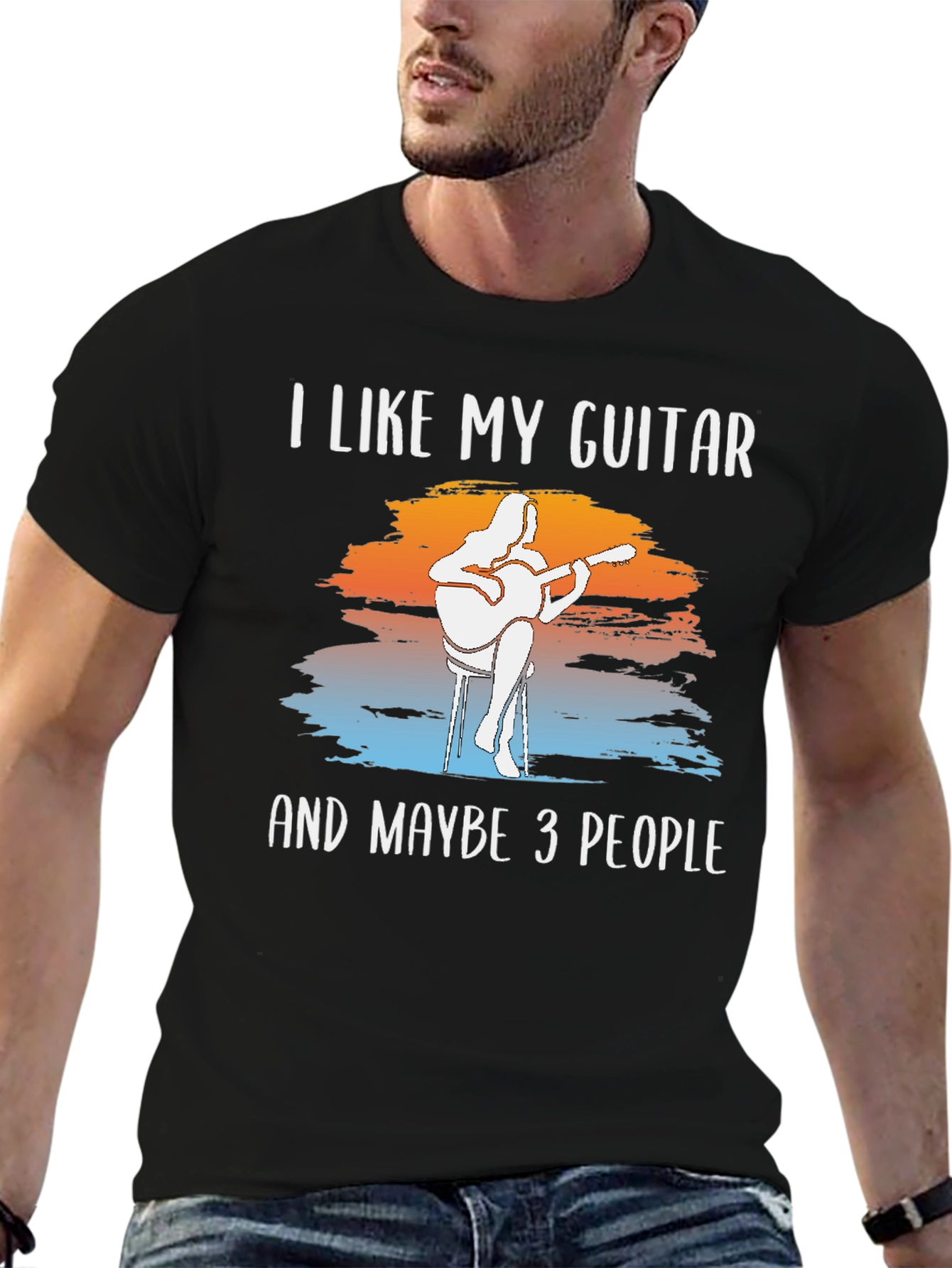 Black Guitar & People Graphic T-Shirt view 6