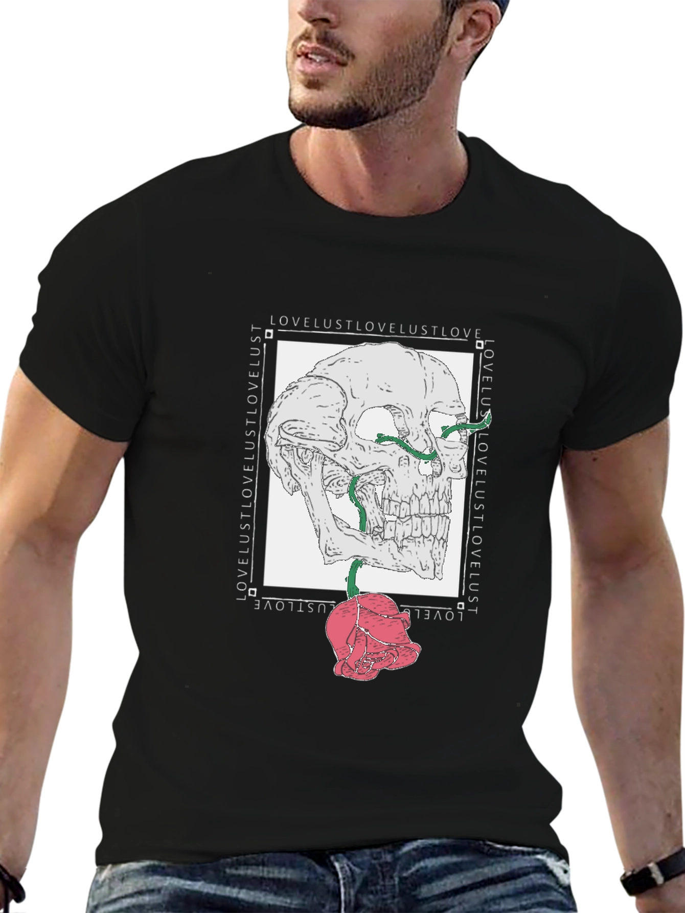 Black Skull & Rose Graphic Tee - Love Lust Design view 6
