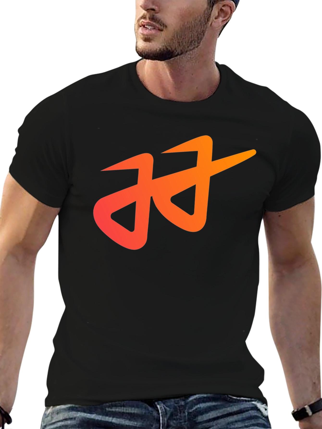 Black Modern Black T-Shirt with Abstract Orange Logo view 6