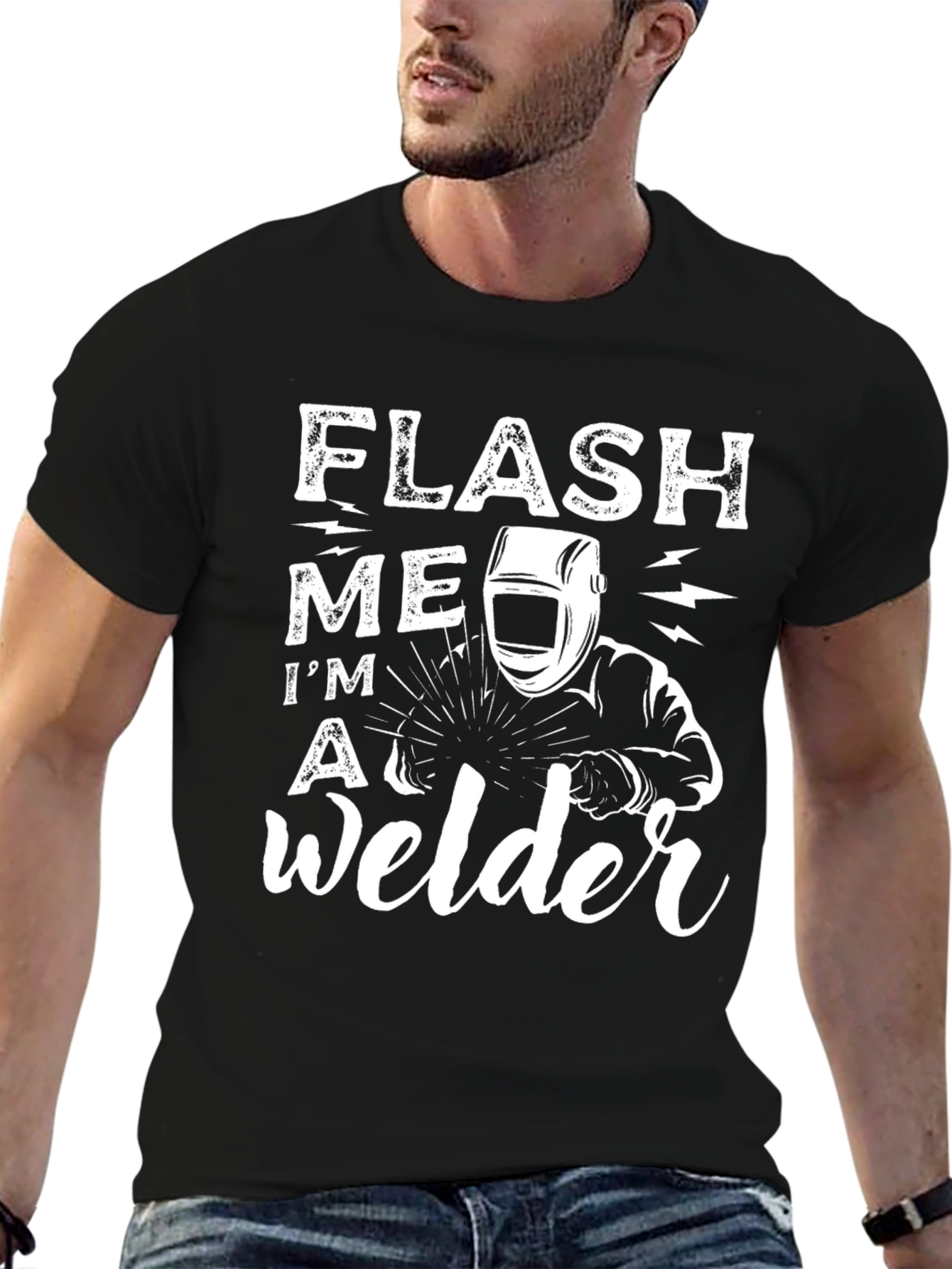 Black Flash Me I'm A Welder Black T-Shirt view 6