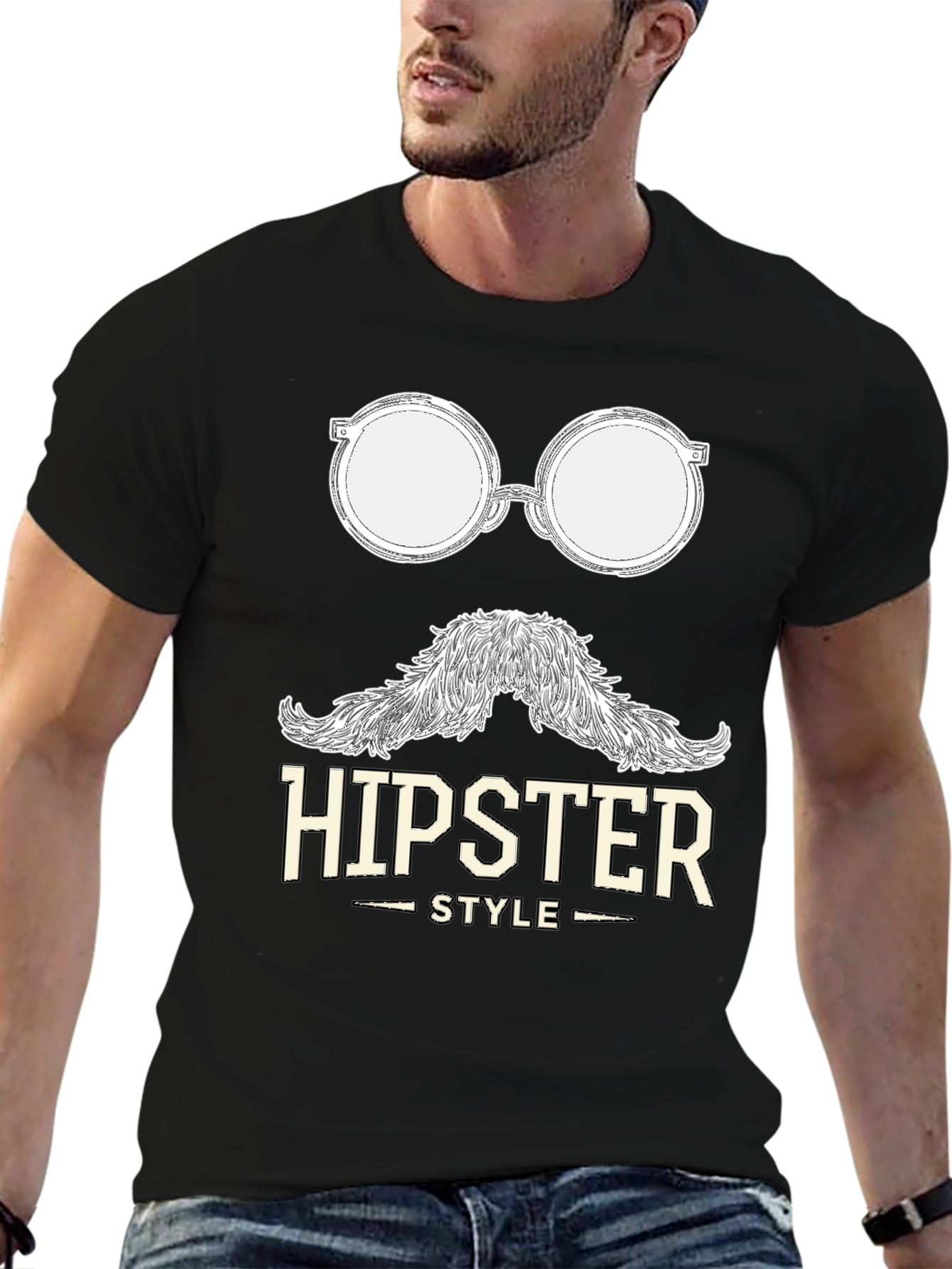 Black Hipster Style Graphic T-Shirt - Cool & Casual view 6