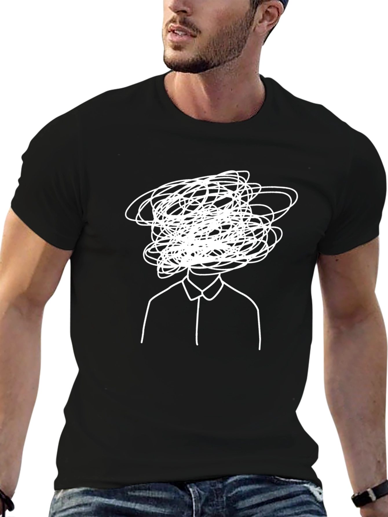 Black Abstract Mind Graphic Tee - Black T-Shirt view 6