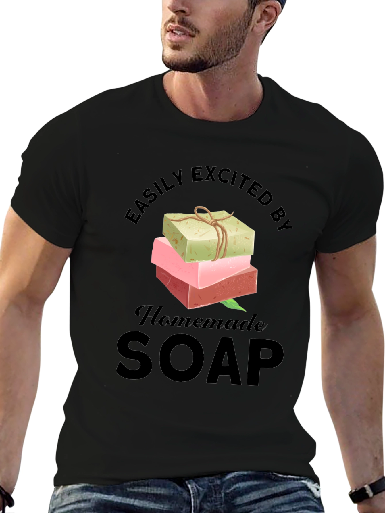 Black Easily Excited By Homemade Soap T-Shirt view 6