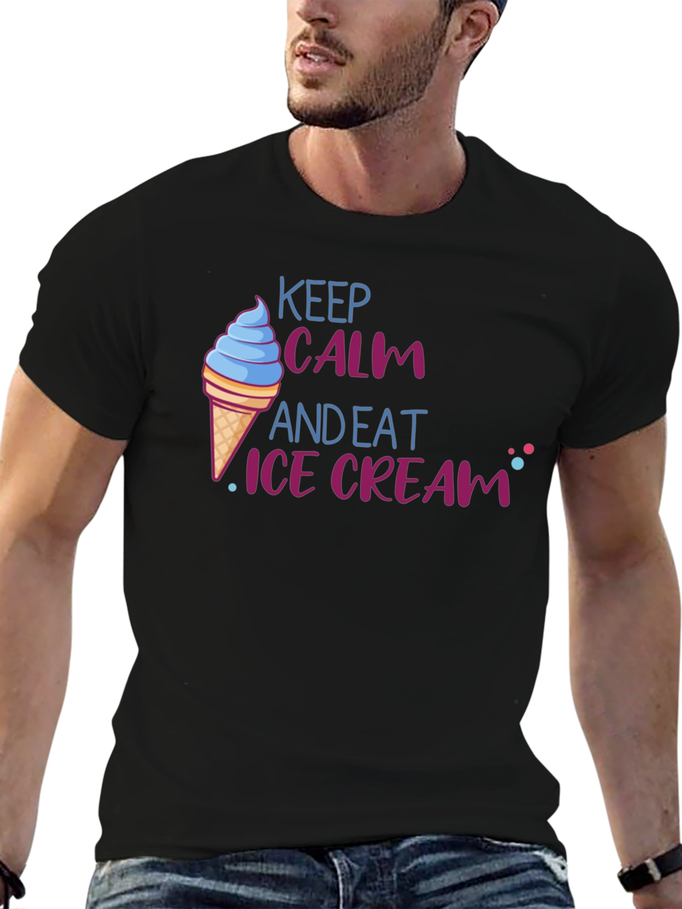 Black Keep Calm and Eat Ice Cream T-Shirt - Fun Novelty Tee view 6
