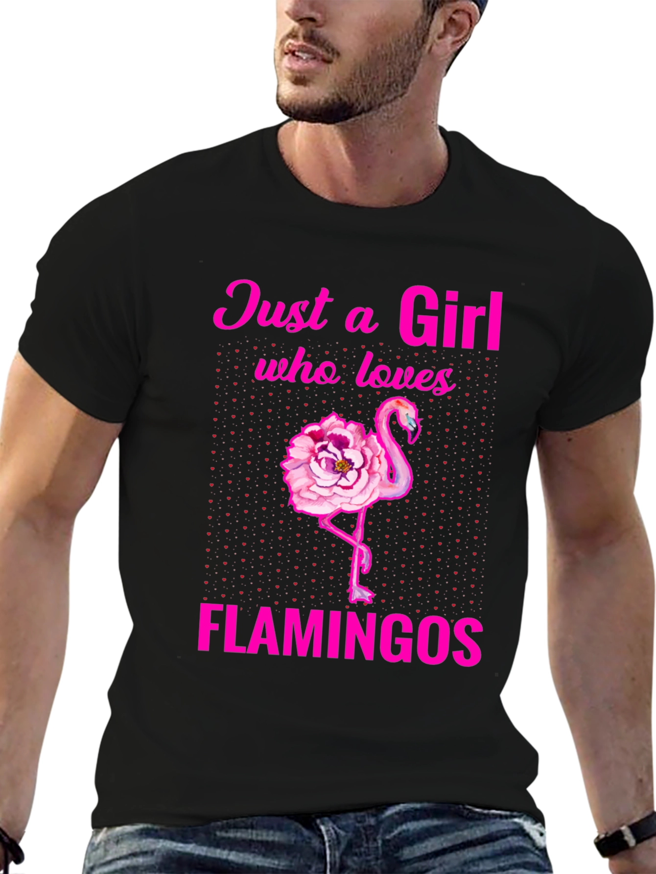 Black Just a Girl Who Loves Flamingos T-Shirt view 6