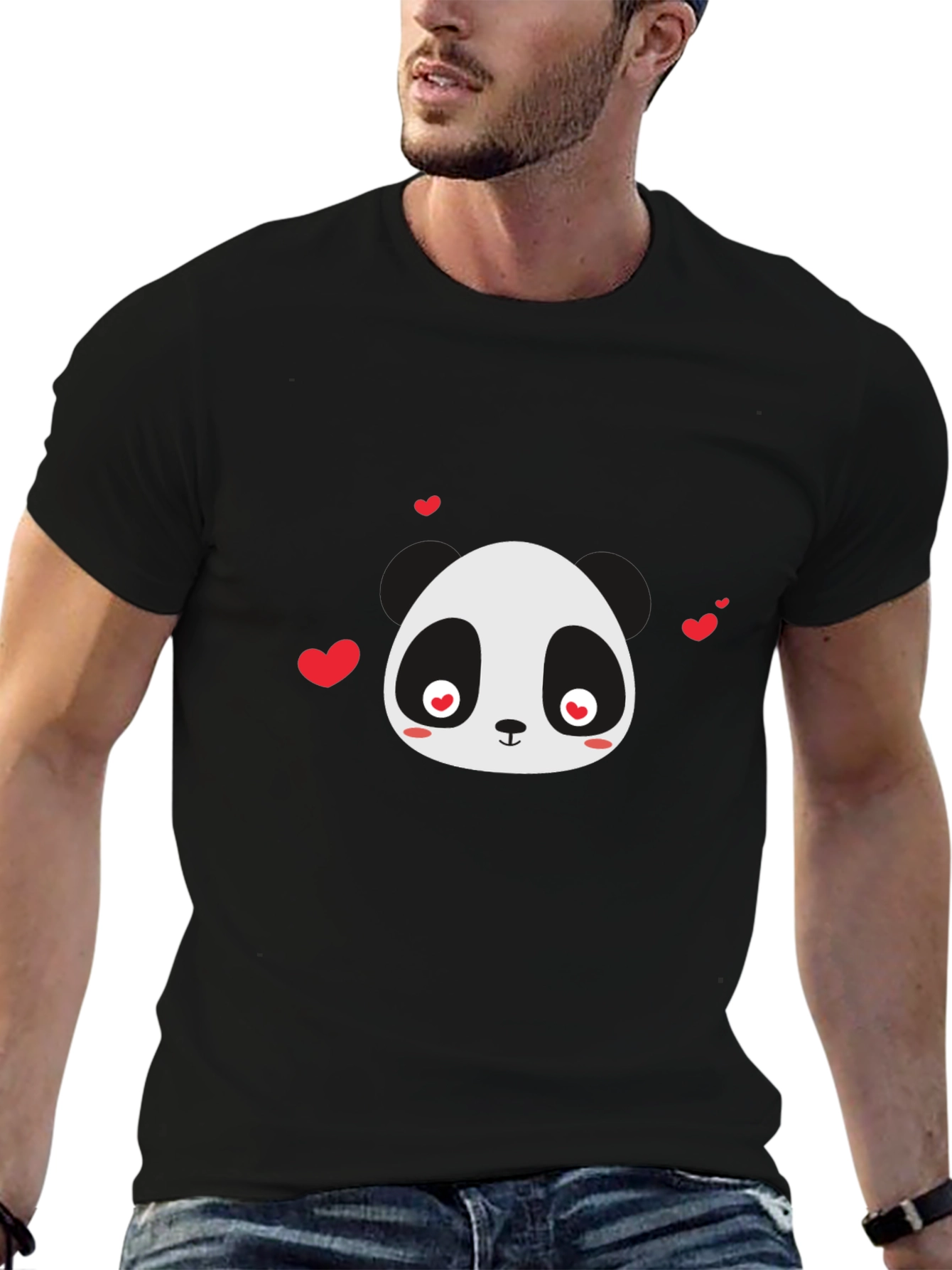 Black Cute Panda Love T-Shirt - Black view 6