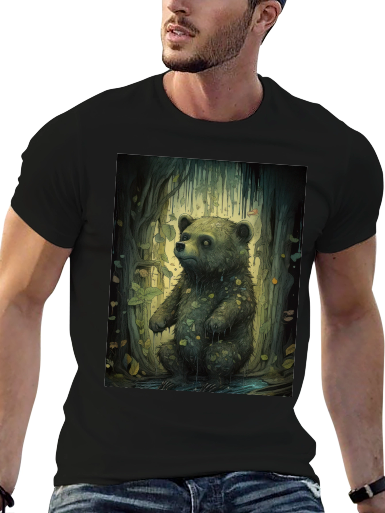 Black Bear Forest Graphic Tee - Nature Inspired Print view 6