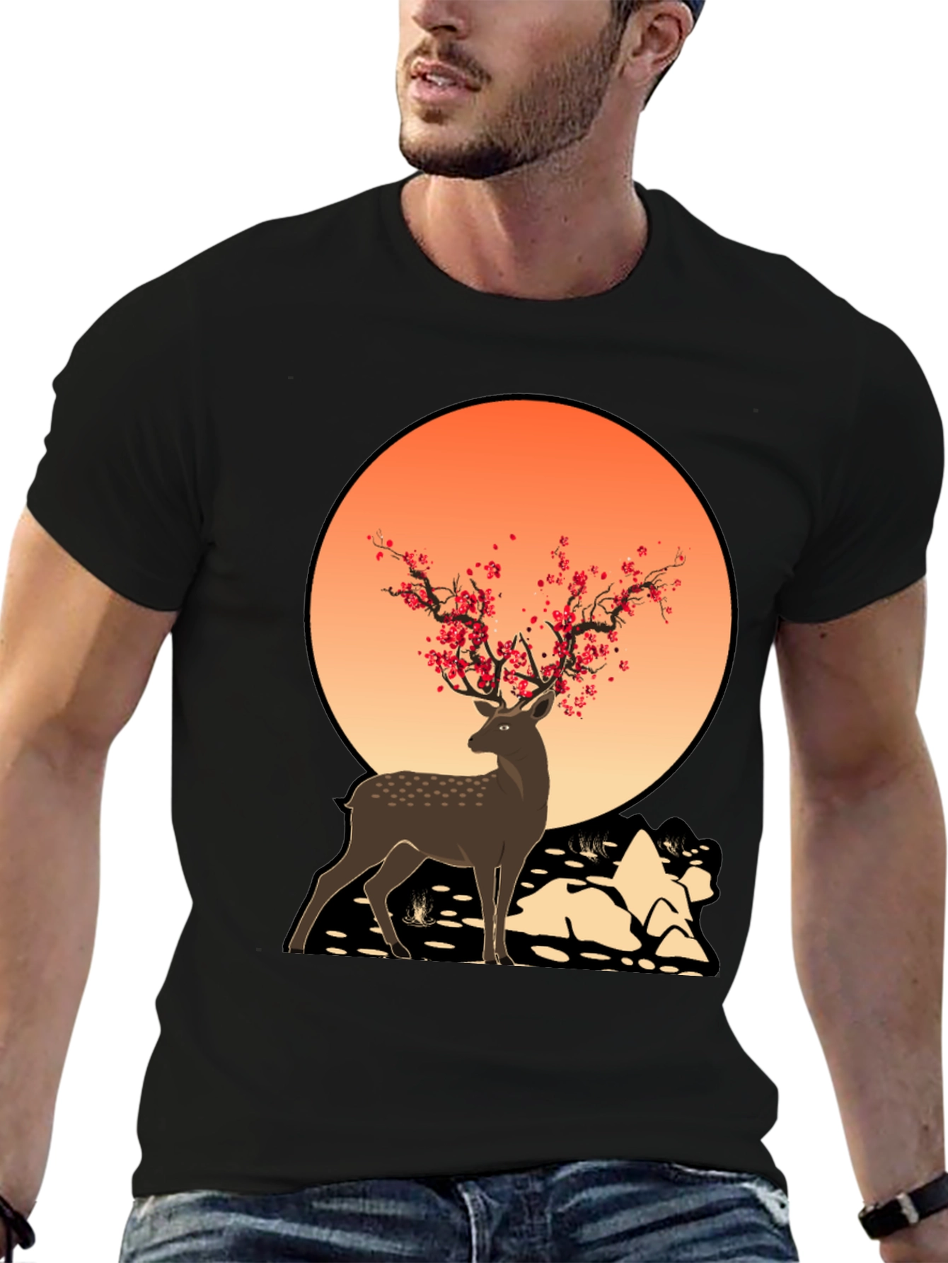 Black Deer and Blossom T-Shirt view 6