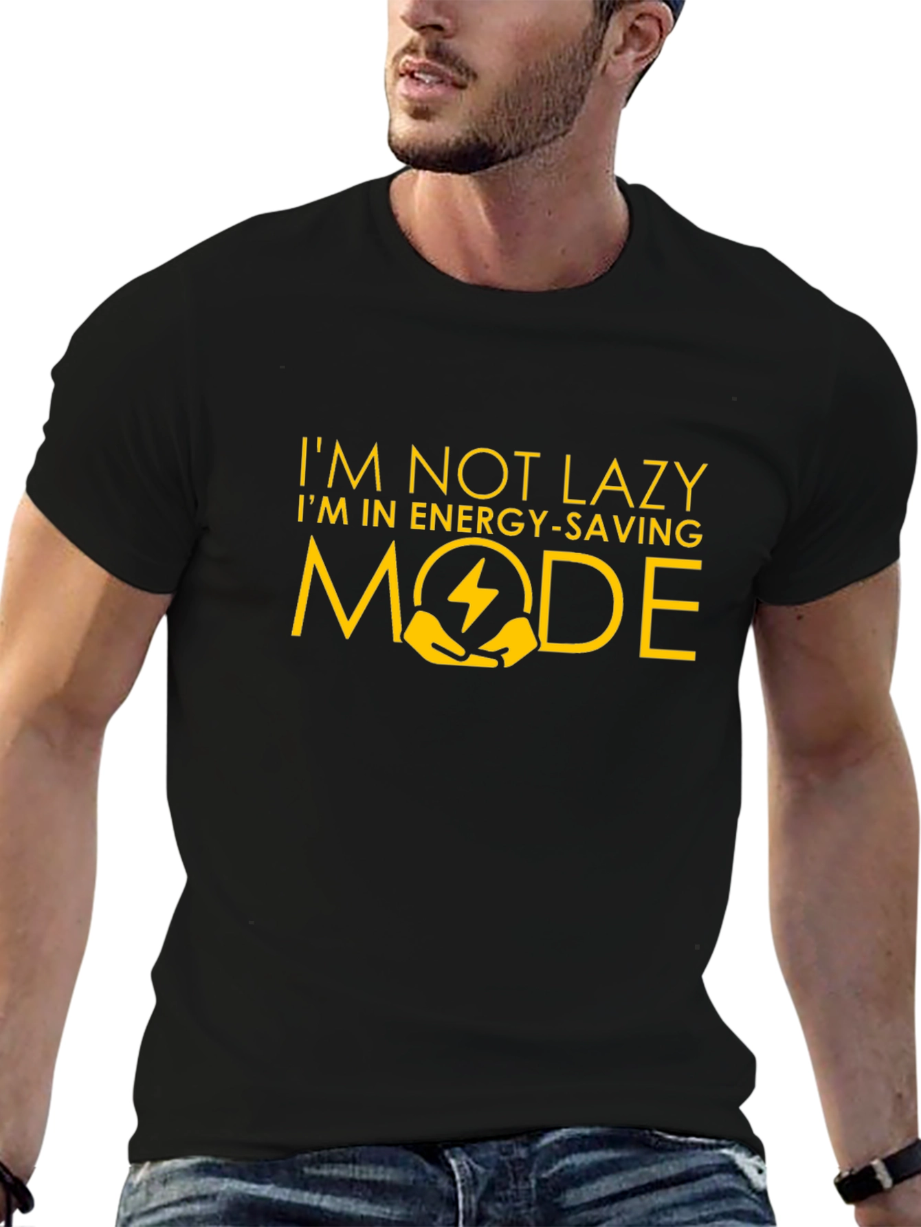 Black Energy Saving Mode Graphic T-Shirt view 6