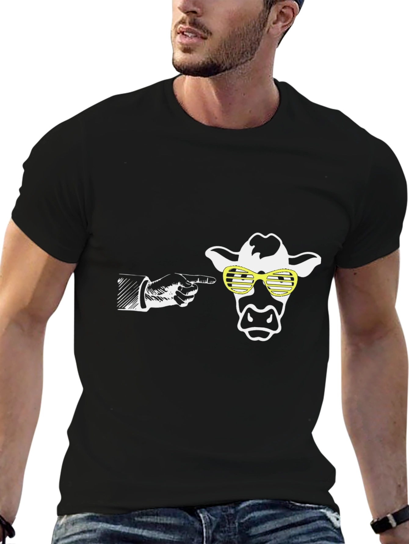 Black Cow with Sunglasses Graphic Tee - Novelty T-Shirt view 6