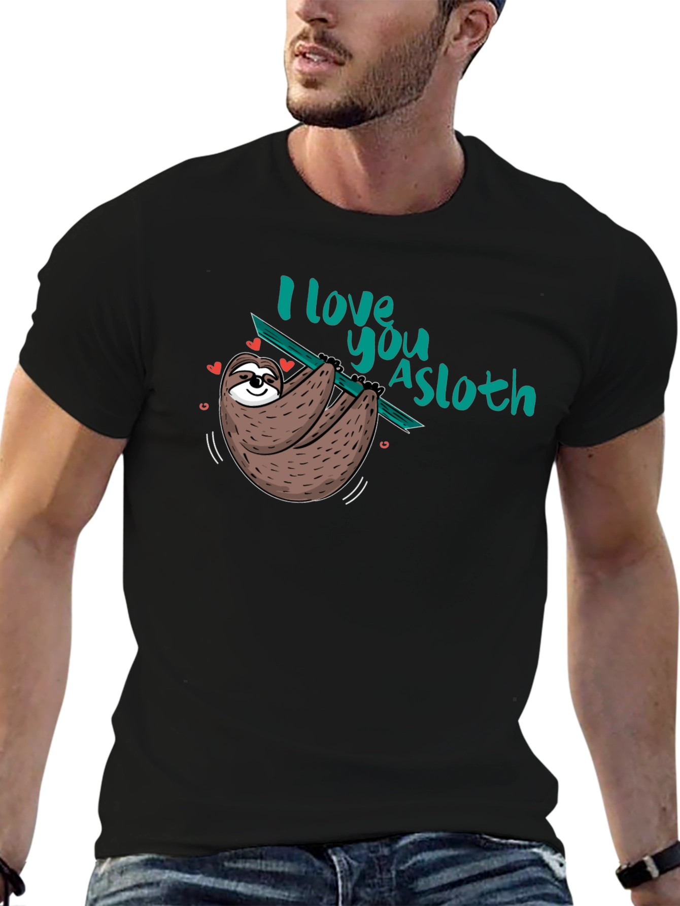 Black I love you a sloth Black T-Shirt view 6