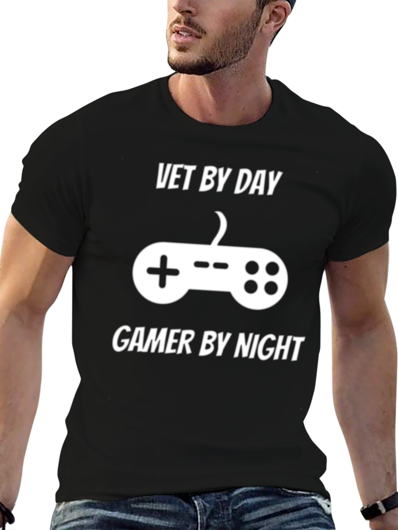 Black Vet by Day Gamer by Night T-Shirt view 6