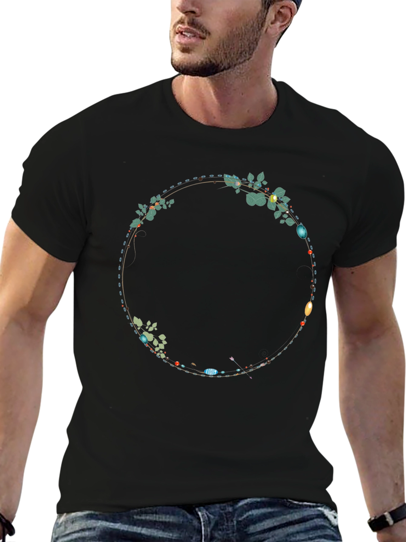Black Floral Circle Graphic Tee - Stylish Casual Wear view 6