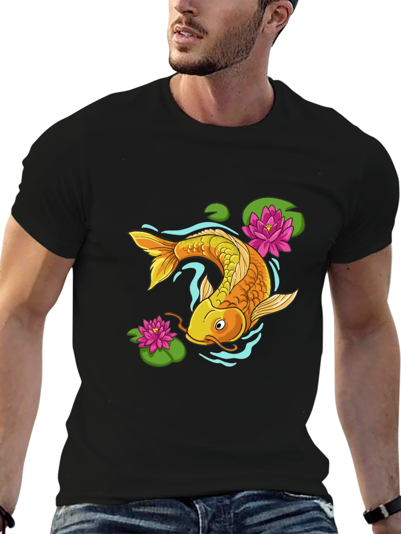 Black Koi Fish Graphic Tee - Black Cotton Blend view 6