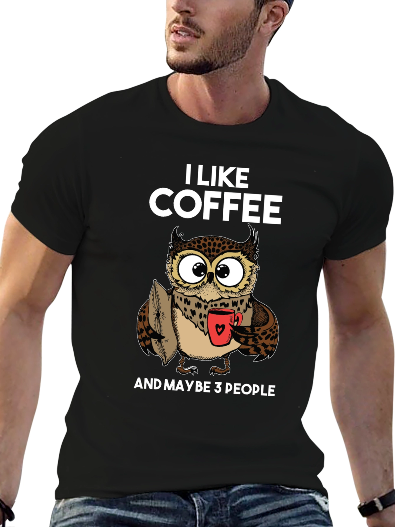 Black Funny Owl Coffee Lover T-Shirt - I Like Coffee view 6